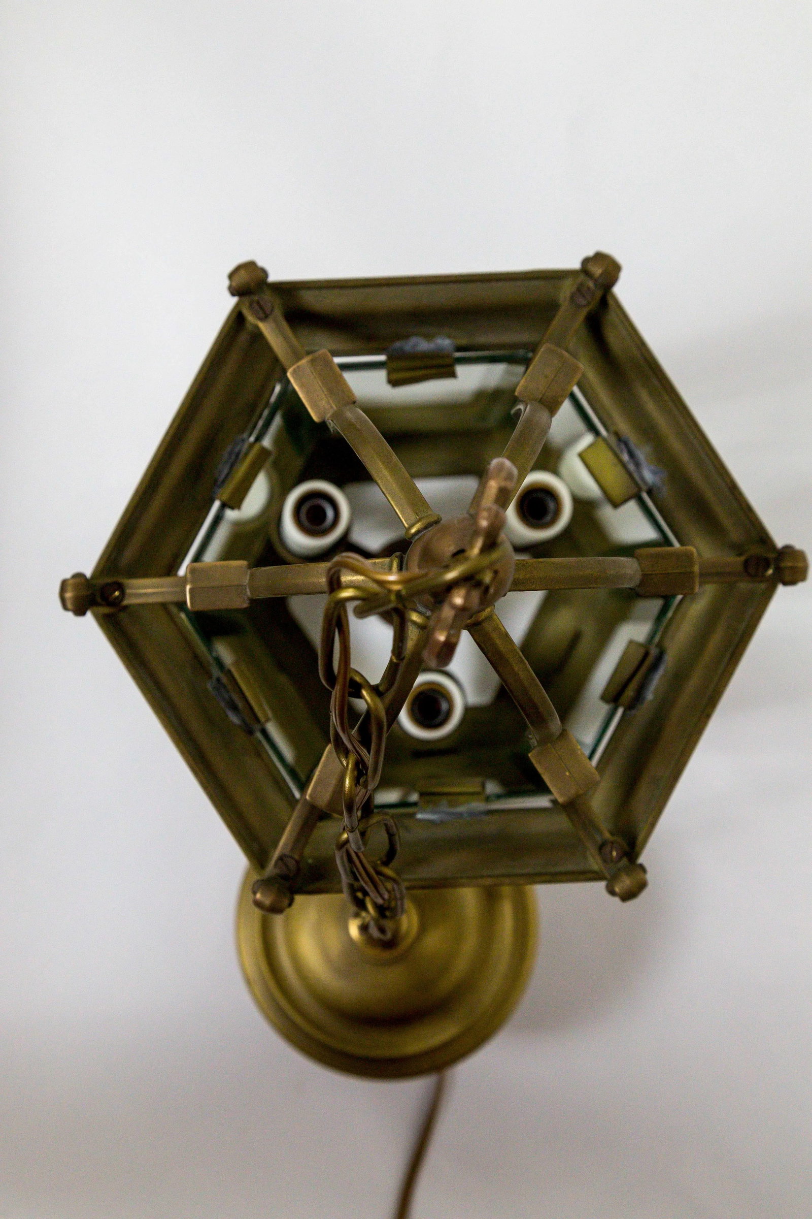 Mid-Century Italian Pagoda-Esque Bronze & Beveled Glass Lantern - 8