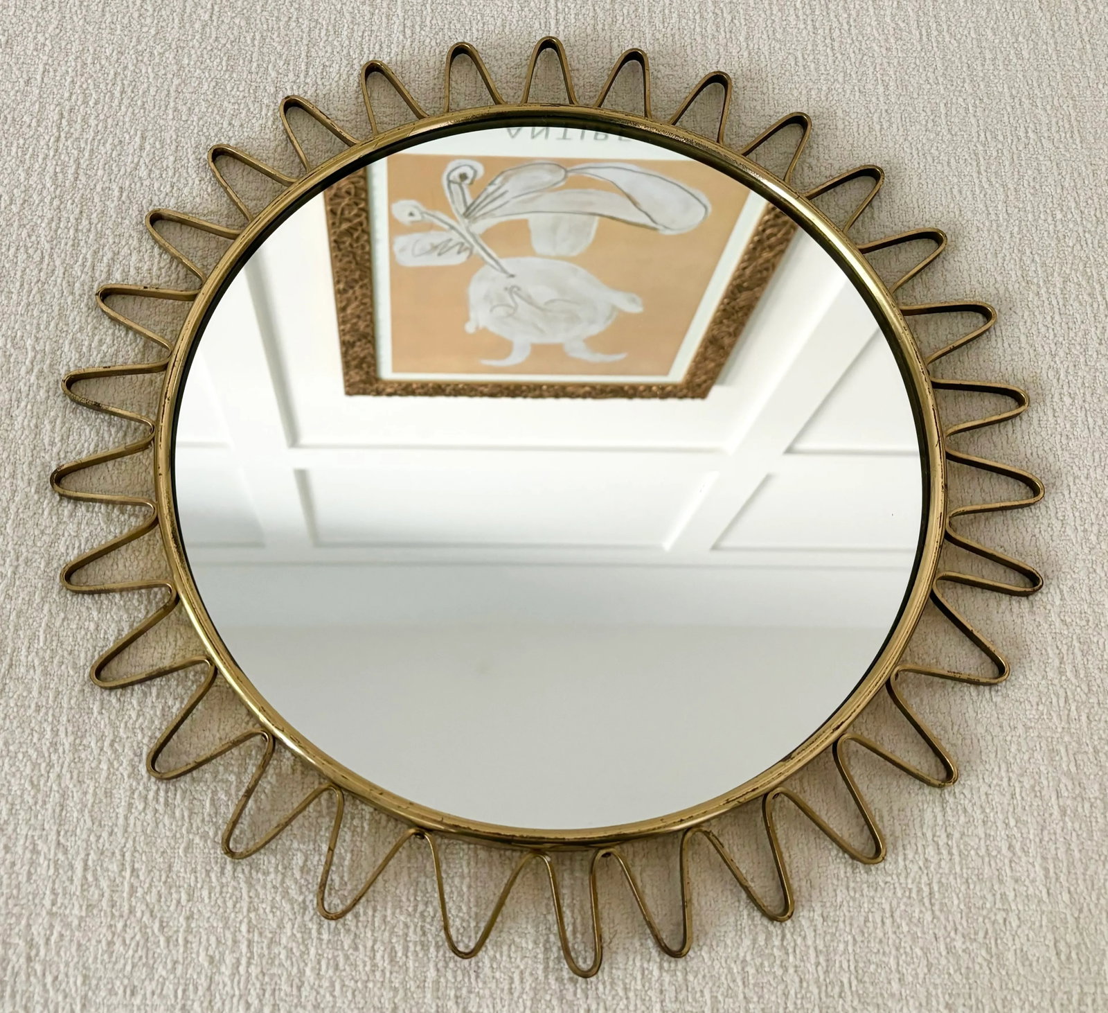 Mid-Century Round Brass Sunburst Loop Mirror Sweden, 1950s - 3