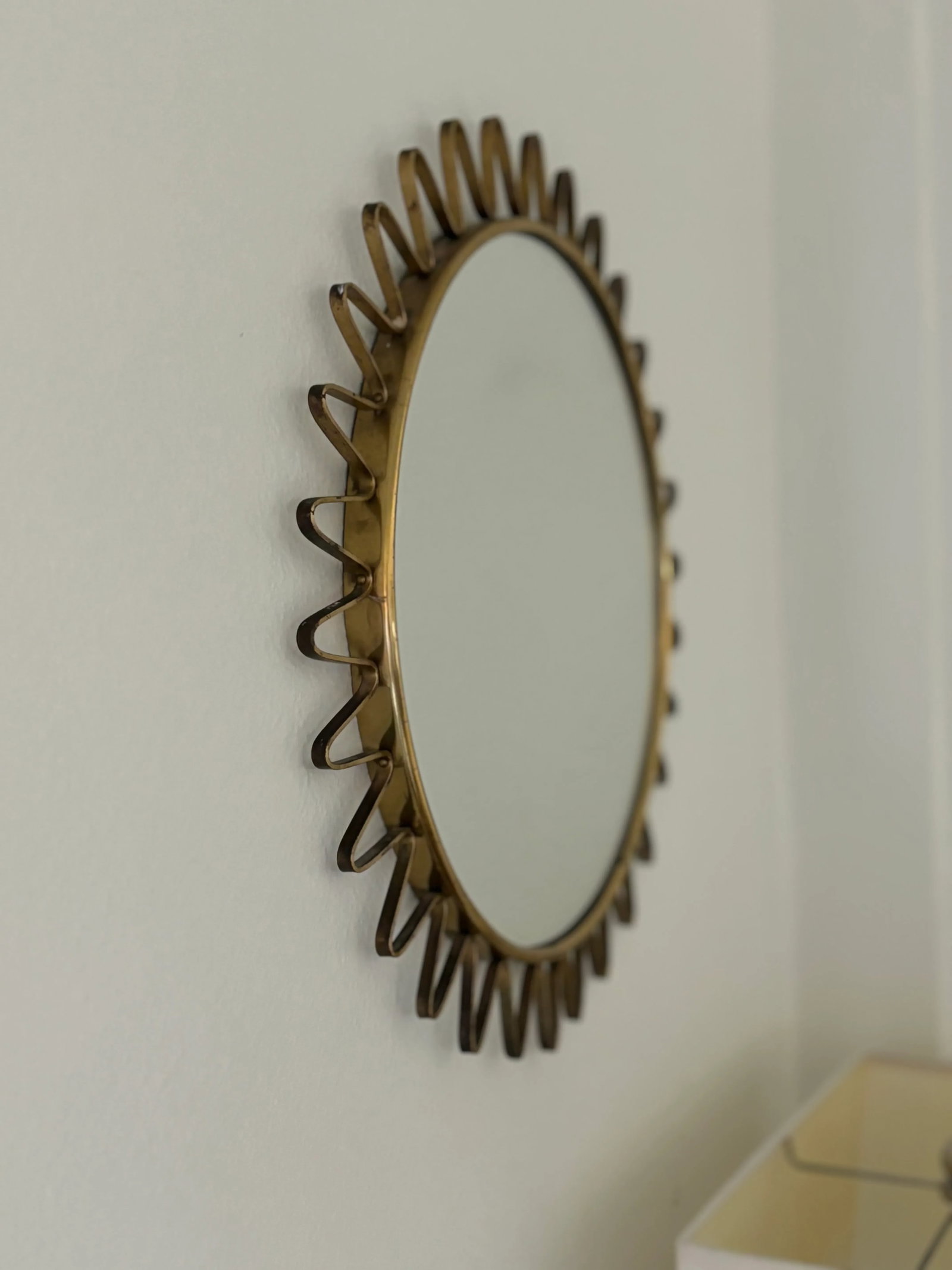 Mid-Century Round Brass Sunburst Loop Mirror Sweden, 1950s - 4