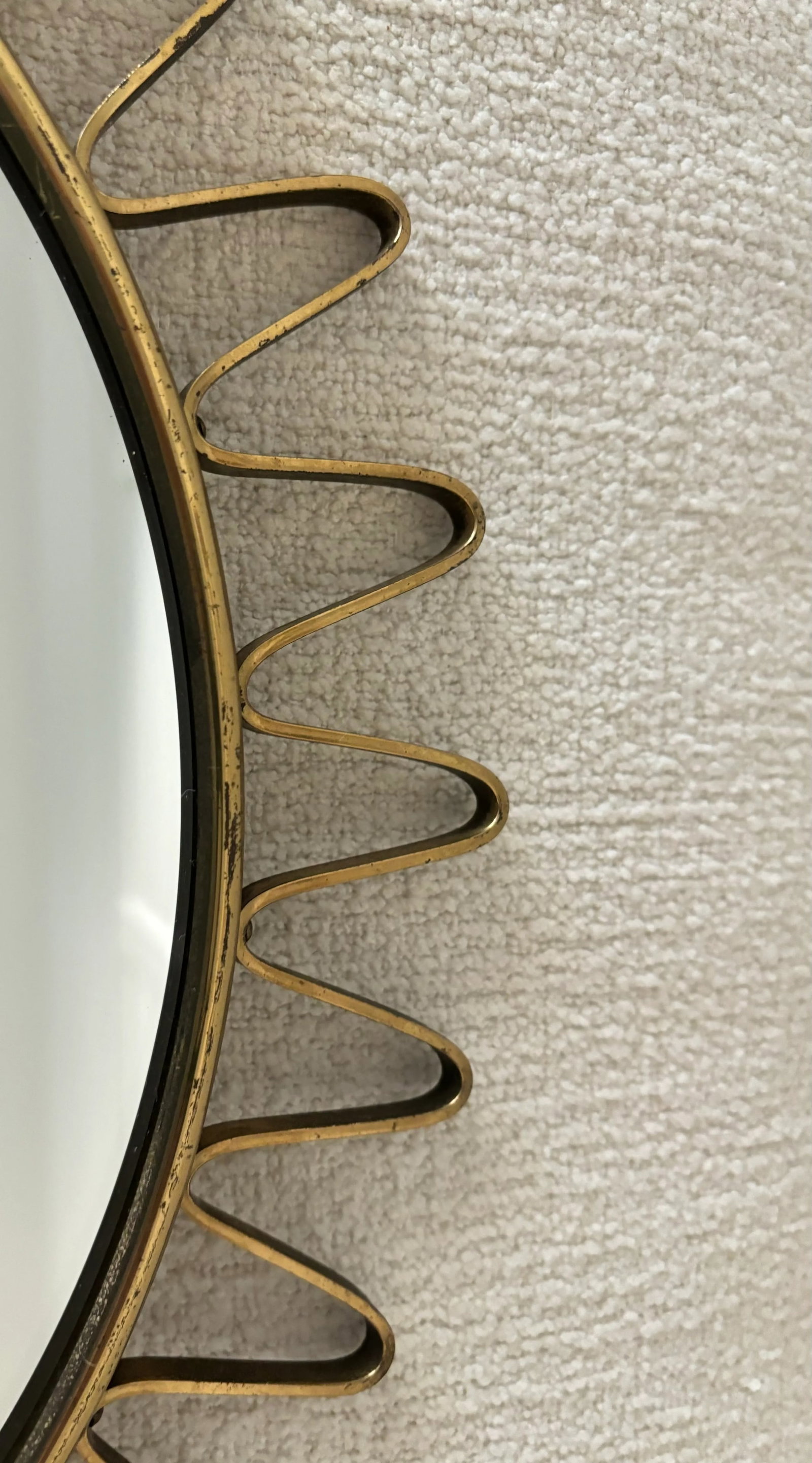 Mid-Century Round Brass Sunburst Loop Mirror Sweden, 1950s - 5