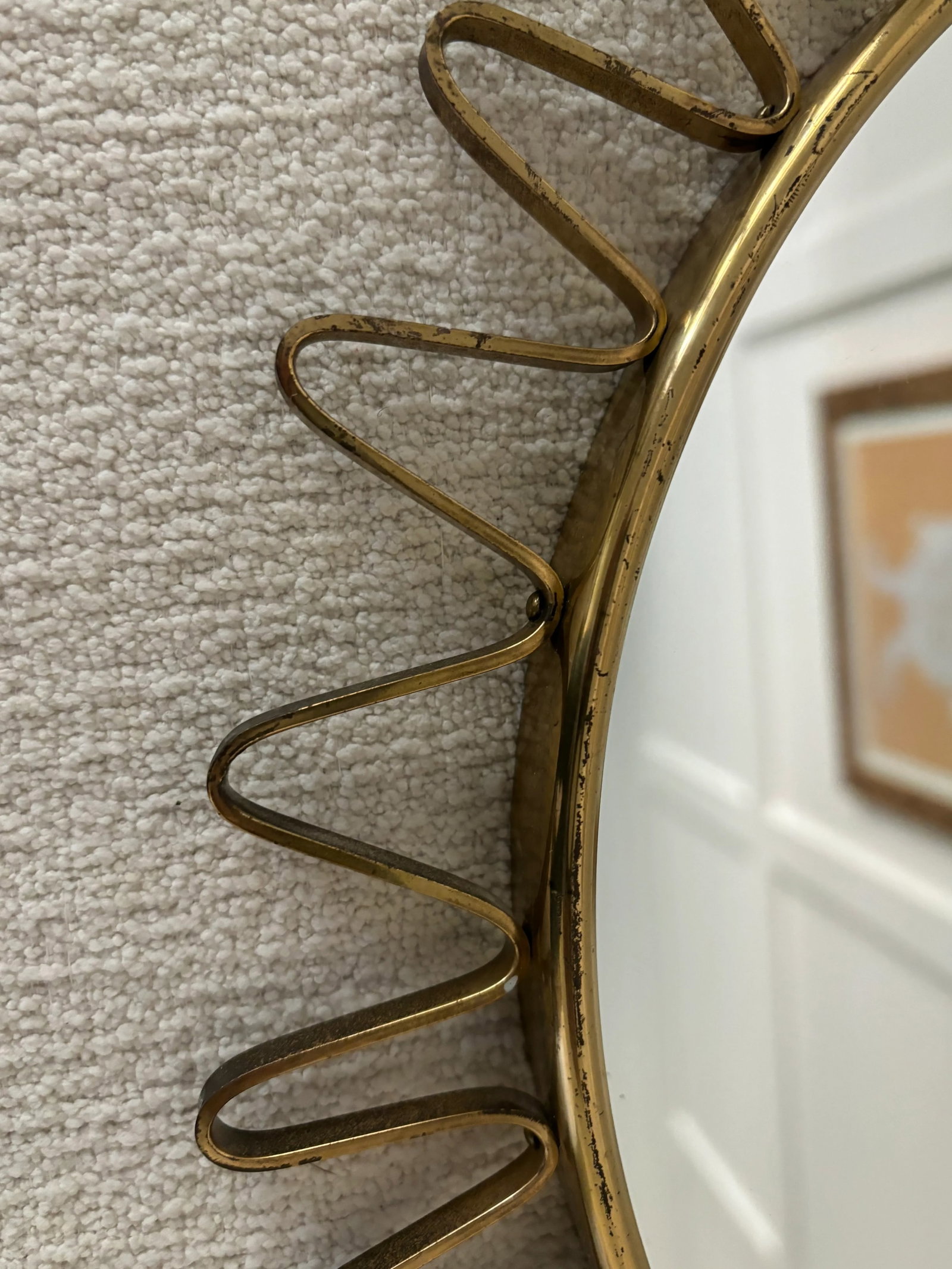 Mid-Century Round Brass Sunburst Loop Mirror Sweden, 1950s - 6