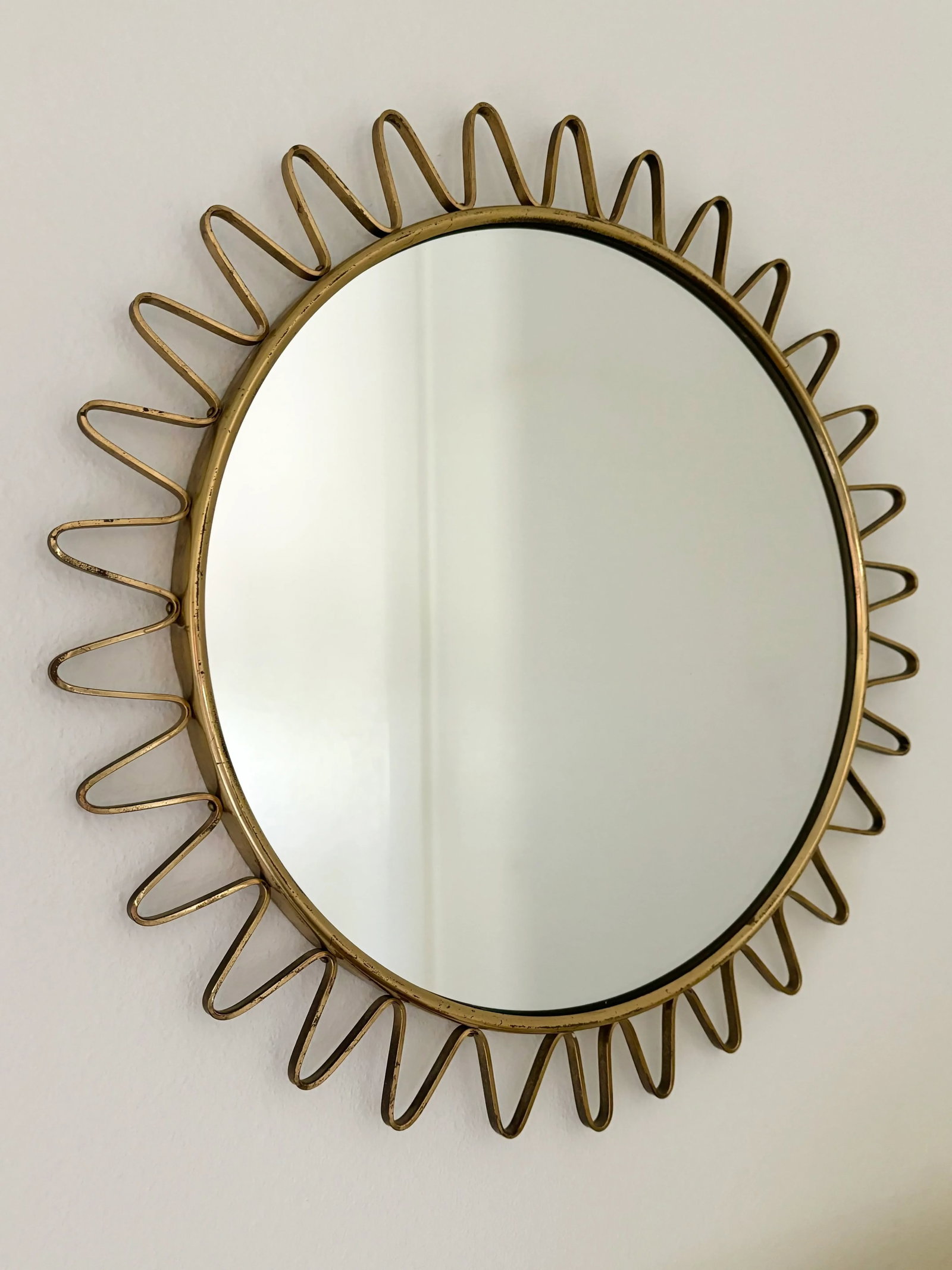 Mid-Century Round Brass Sunburst Loop Mirror Sweden, 1950s - 7
