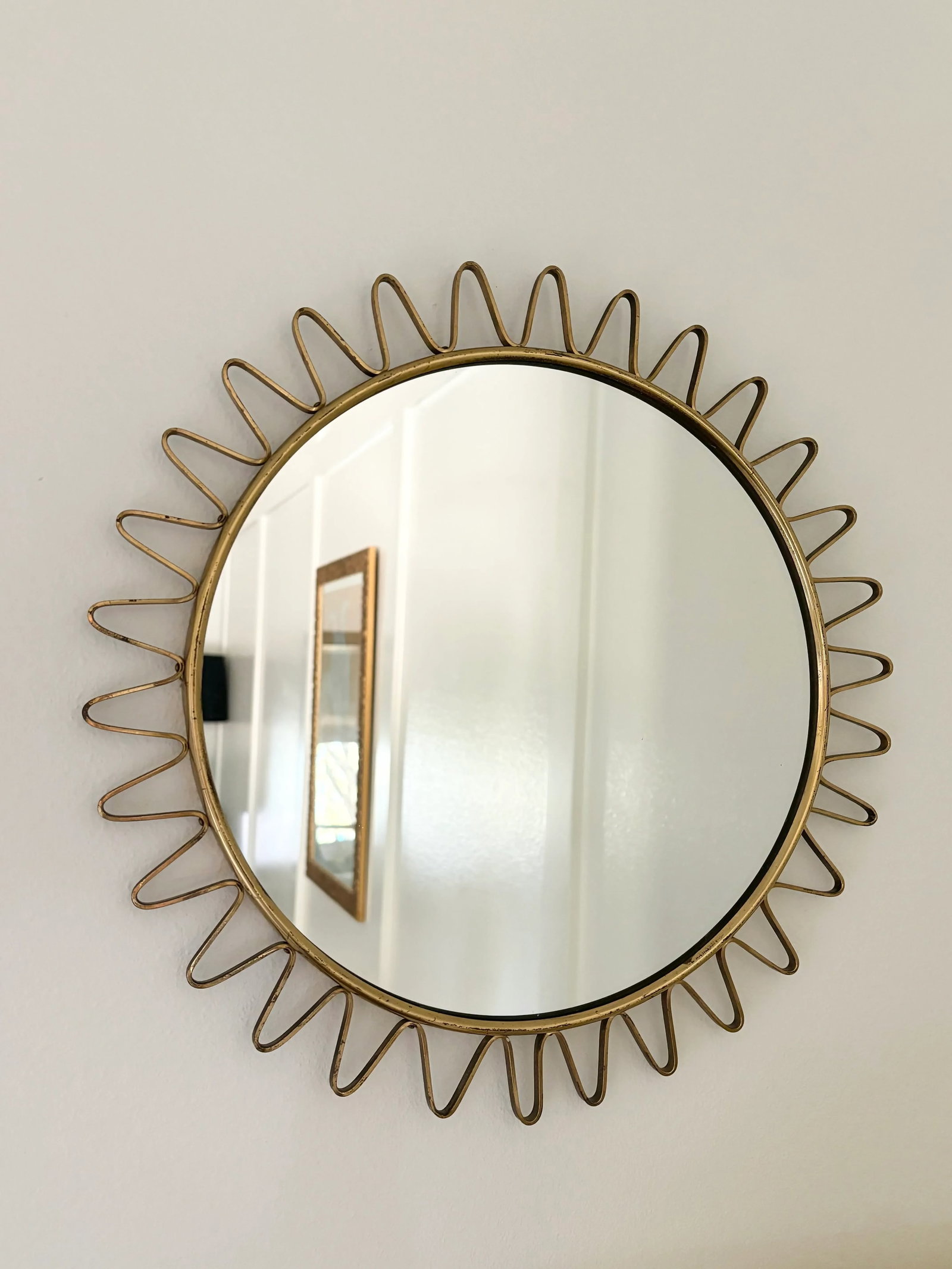 Mid-Century Round Brass Sunburst Loop Mirror Sweden, 1950s - 8
