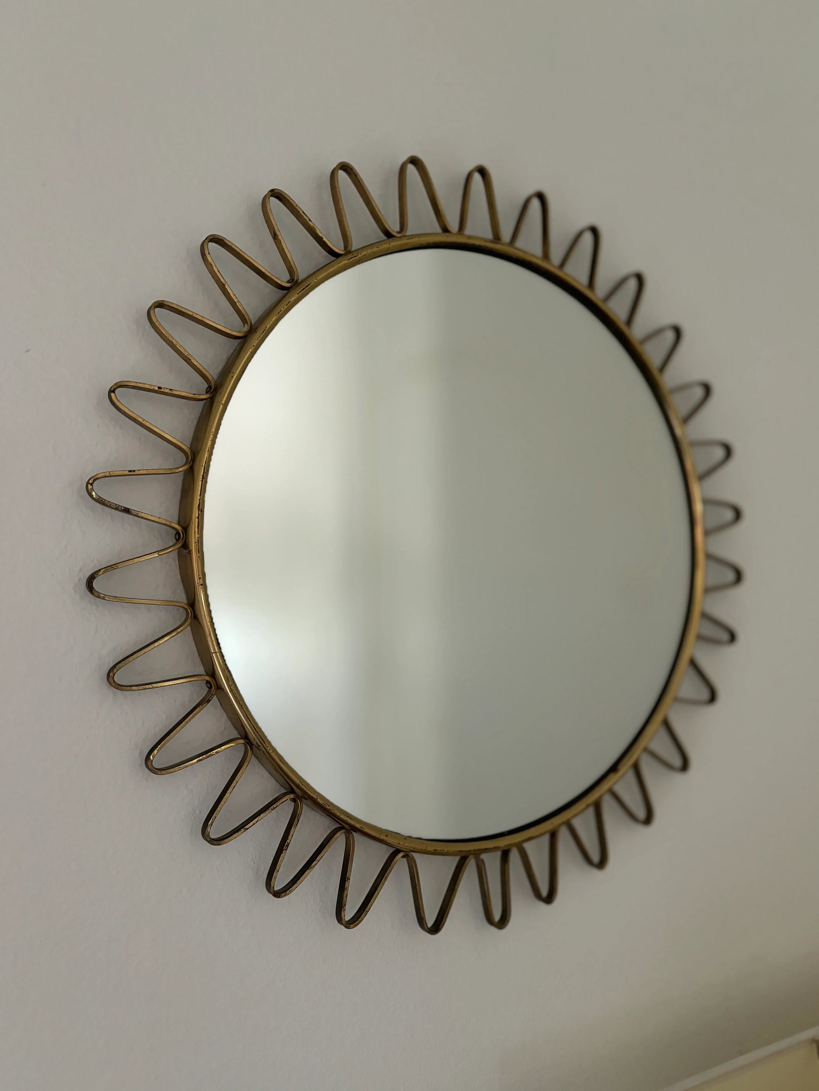 Mid-Century Round Brass Sunburst Loop Mirror Sweden, 1950s - 9