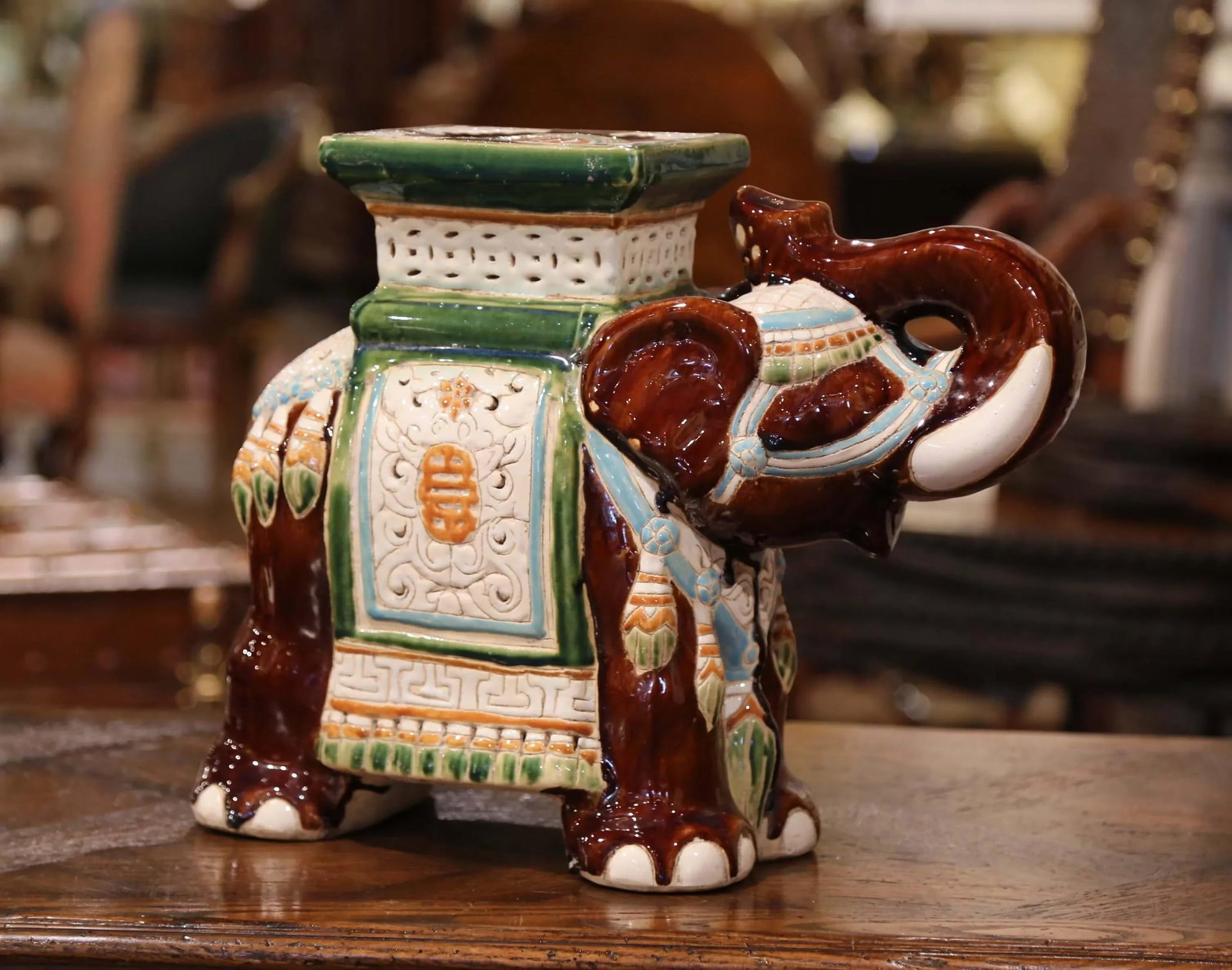 Mid-20th Century Hand Painted Faience Elephant Garden Seat - 10