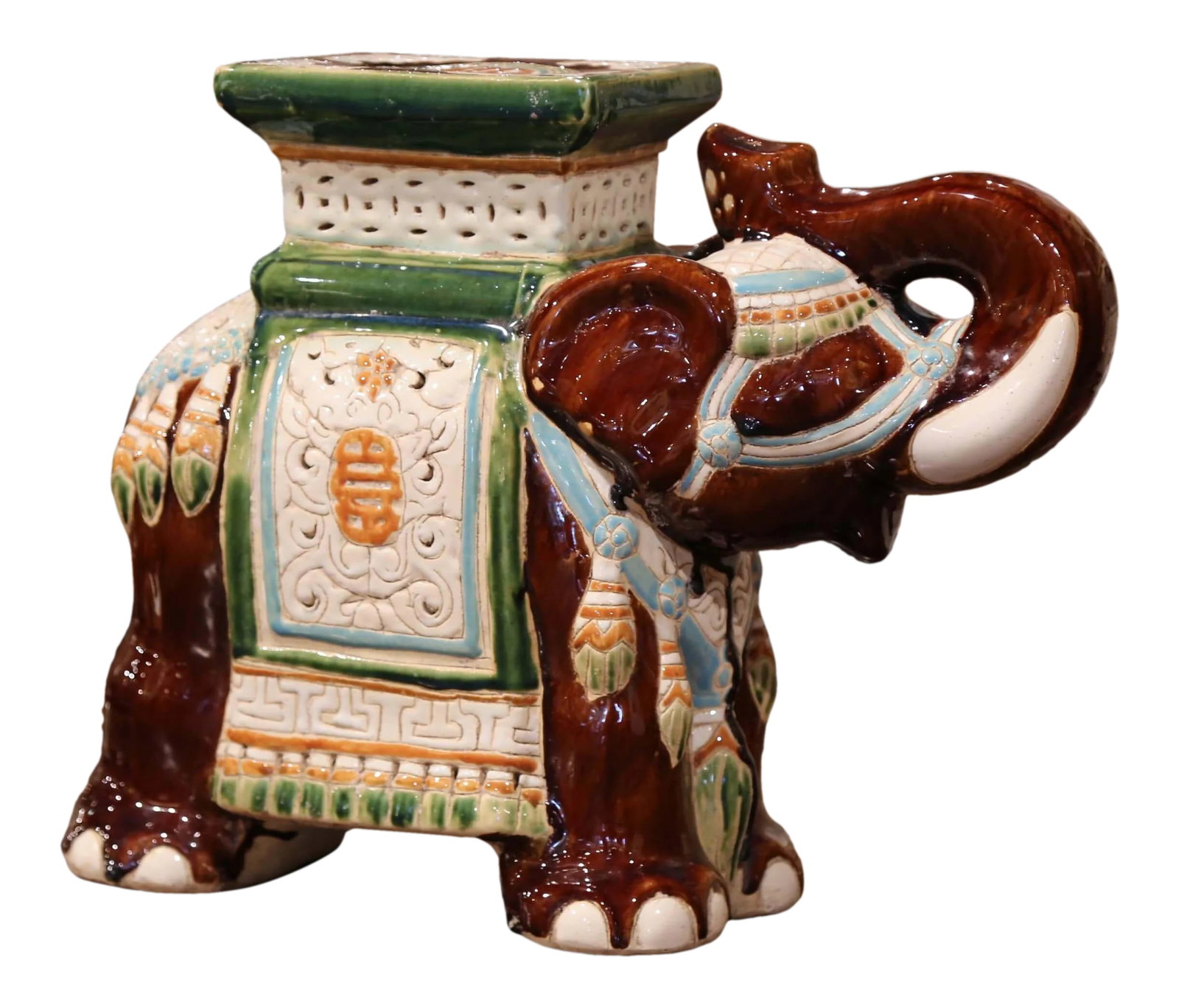 Mid-20th Century Hand Painted Faience Elephant Garden Seat (1 of 10)