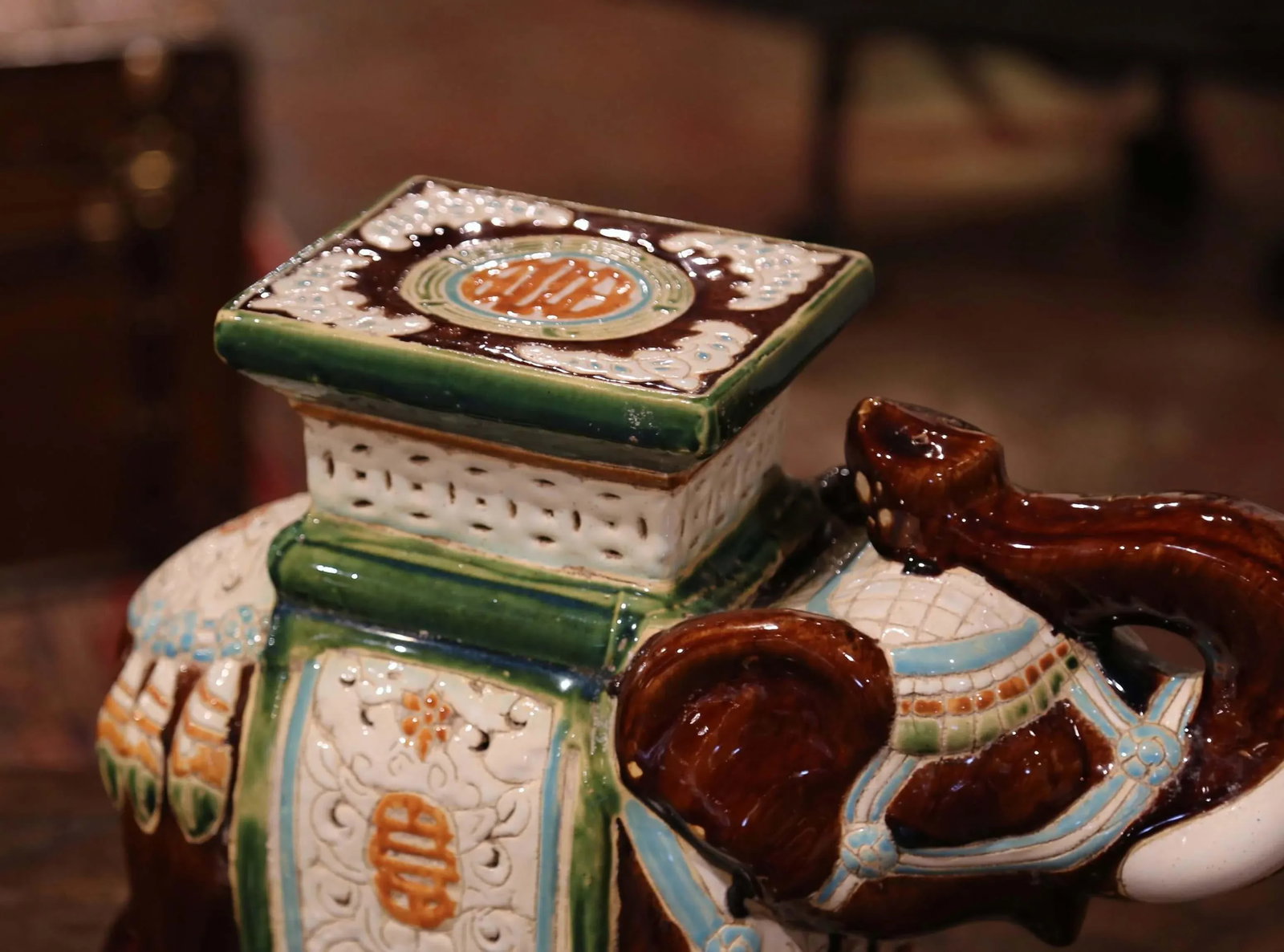 Mid-20th Century Hand Painted Faience Elephant Garden Seat - 6