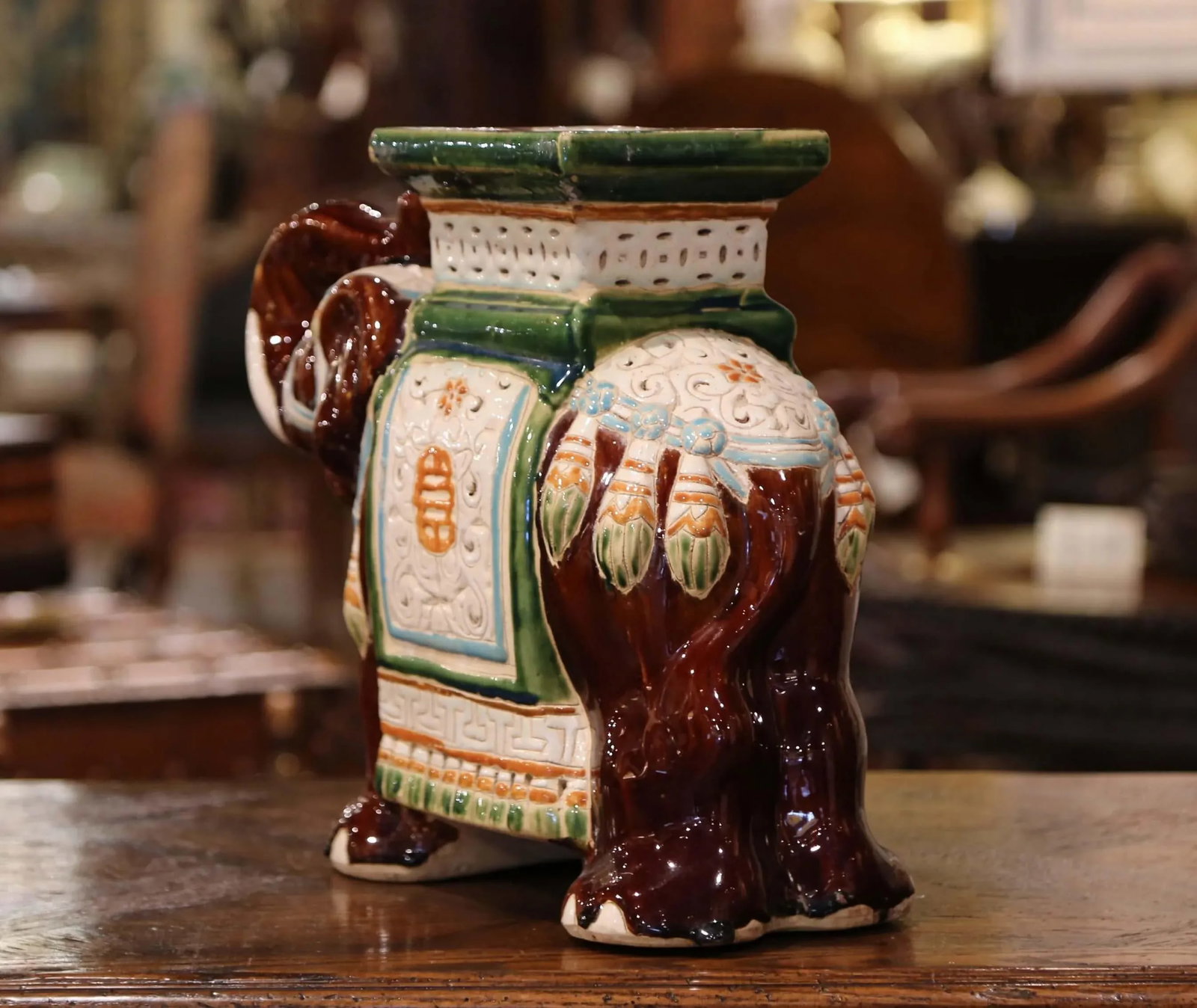 Mid-20th Century Hand Painted Faience Elephant Garden Seat - 7
