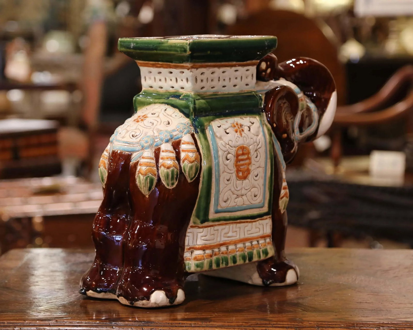 Mid-20th Century Hand Painted Faience Elephant Garden Seat - 8