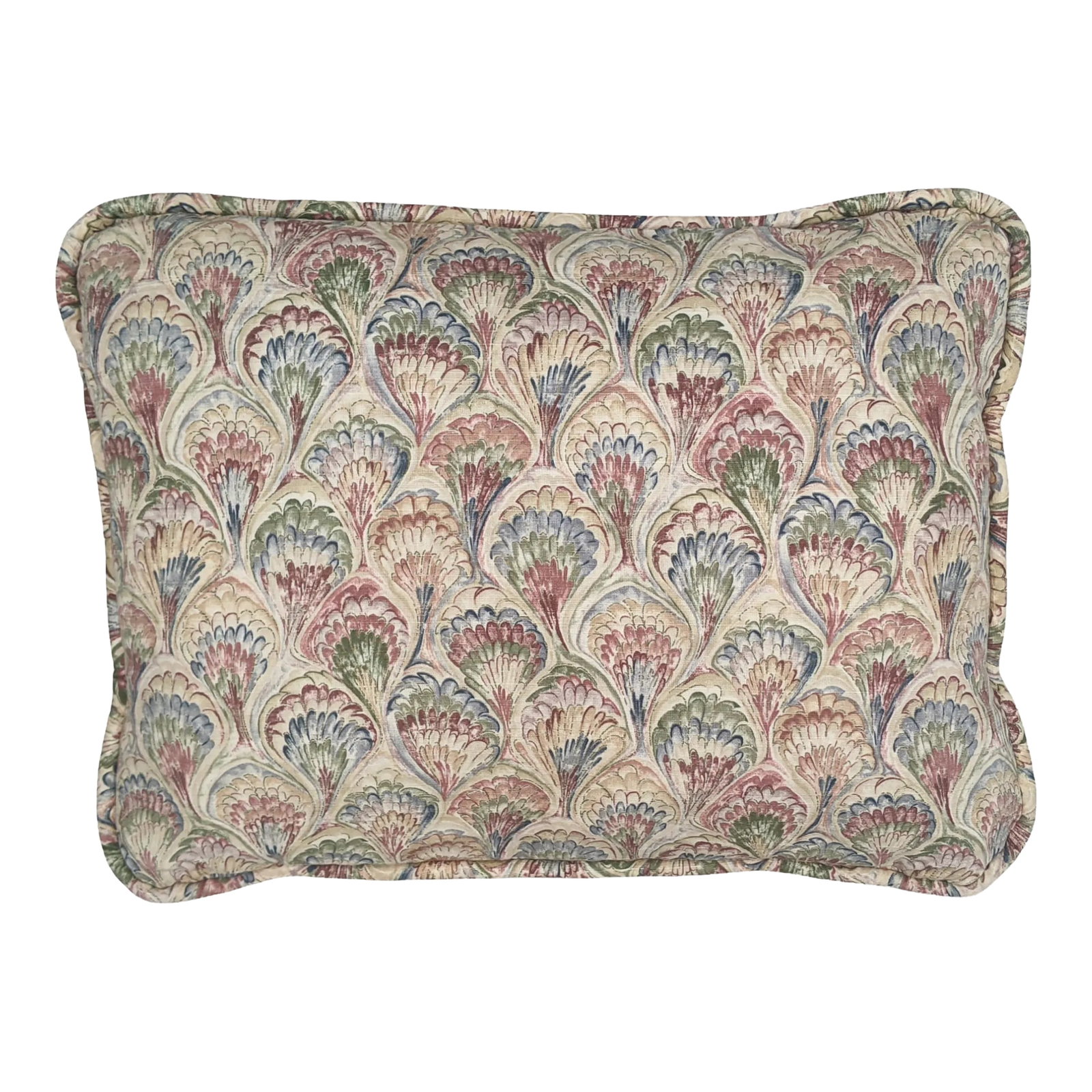 Vintage Italian Marbled Il Papiro Firenze Style Decorative Throw Pillow: Il Papiro Firenze Style Marbleized , Peacock Feather Patterned Decorative Pillow Made by Interior Masterpieces of Lafayette INCLUDES Insert 13"H x 17"W Hidden Zipper on bottom Decorative Piping Border