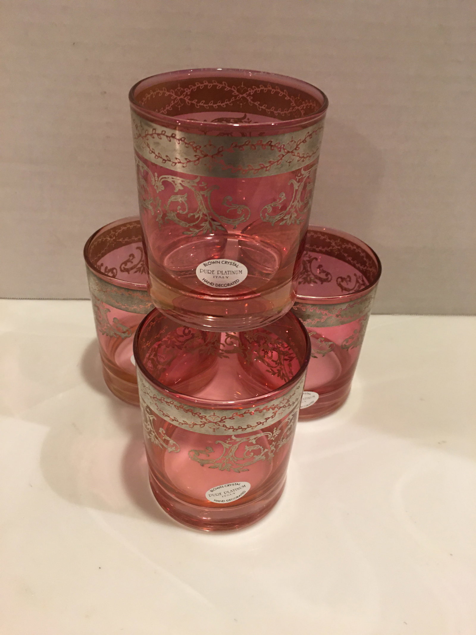 1980s Italian Hand Blown Pure Platinum Italian Old Fashion Glasses - Set of 4 - 6