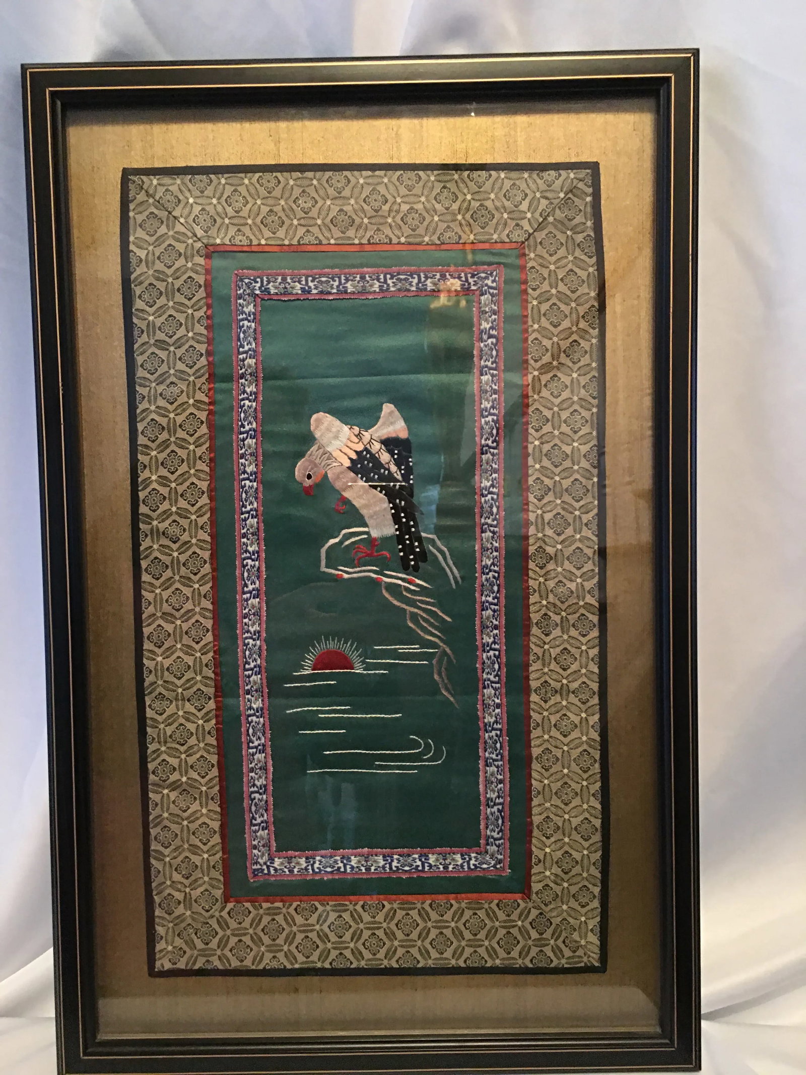 Asian Silk Embroidered Framed Textile - 3