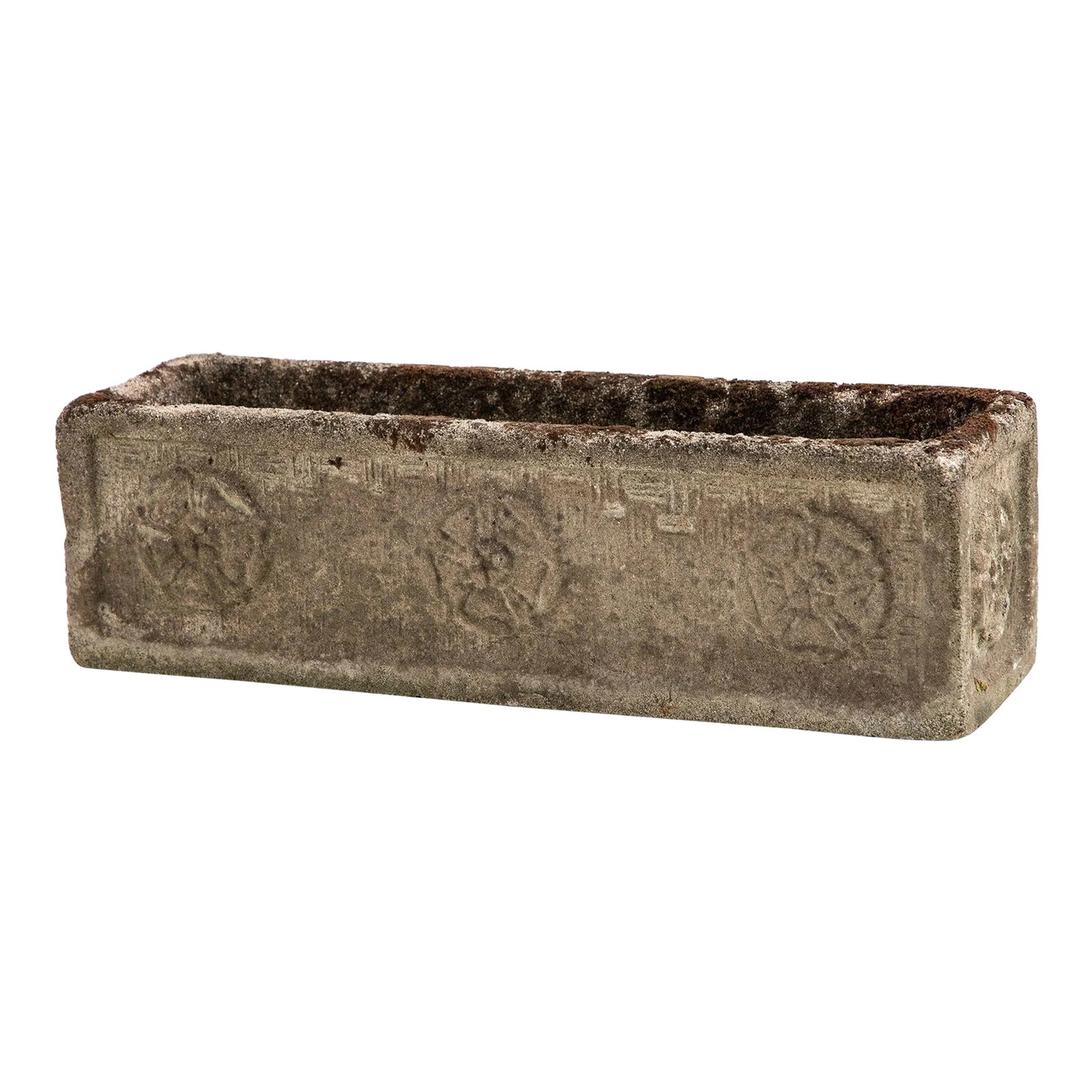 Rectangular Concrete Stone Planter With Tudor Rose Pattern, England Mid 20th C. (1 of 12)