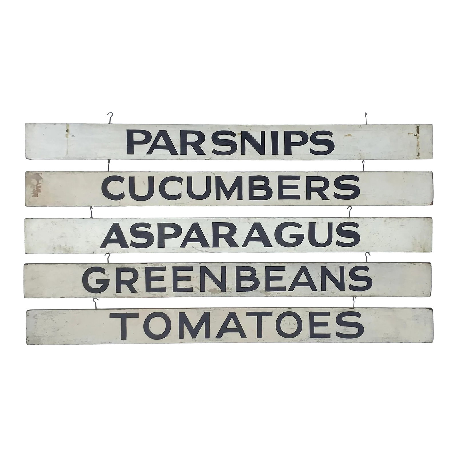Vintage Black and White Wood Farm Stand Vegetable Signs, Set of 5 (1 of 6)