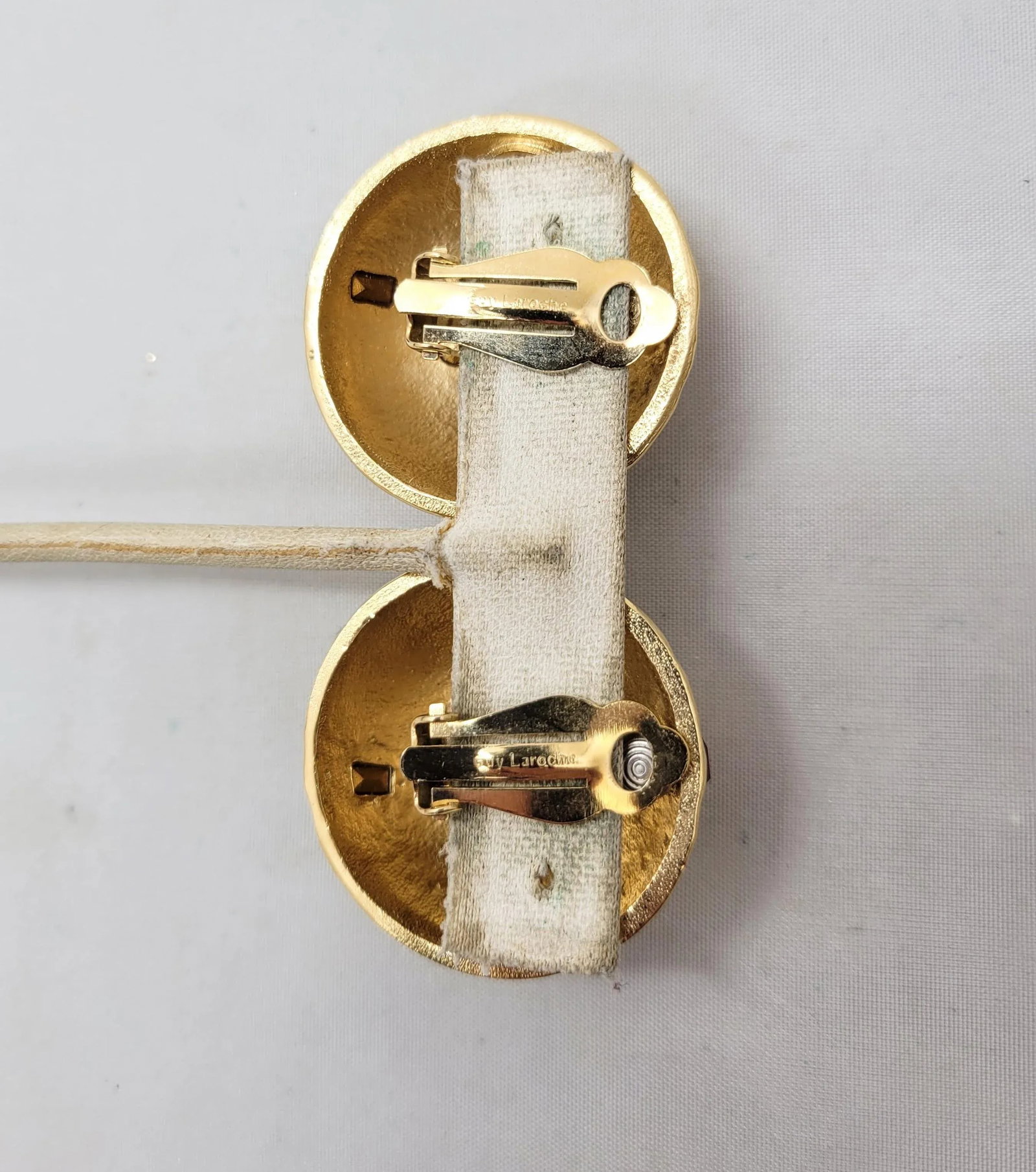 Vintage 1980s Signed Guy Laroche Paris Goldtone Round Domed Rhinestone Clip Earrings- 2 Pieces - 8