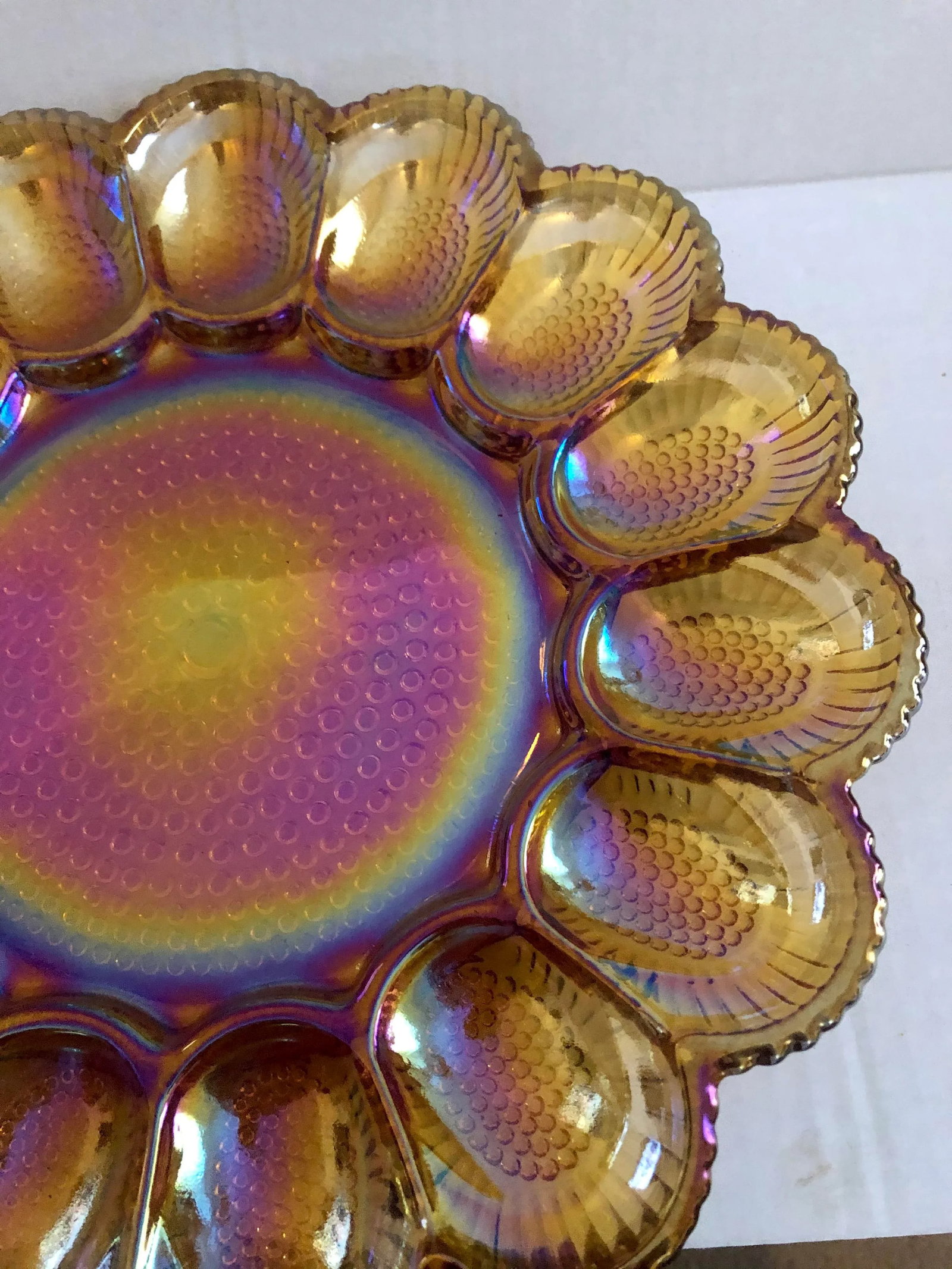 Vintage Mid-Century Modern Heavy Weight Carnival Glass Egg Holder - 2
