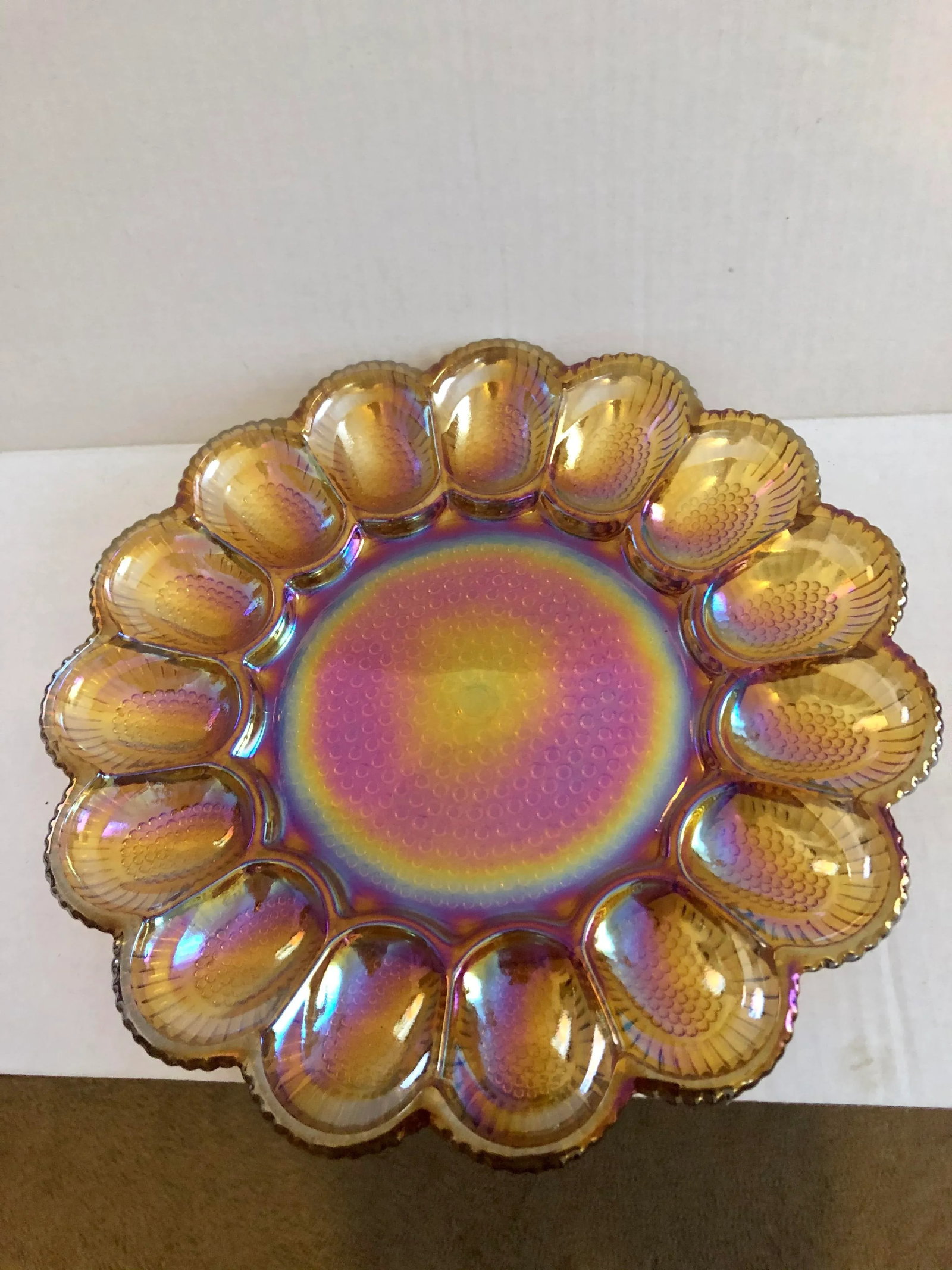 Vintage Mid-Century Modern Heavy Weight Carnival Glass Egg Holder - 5