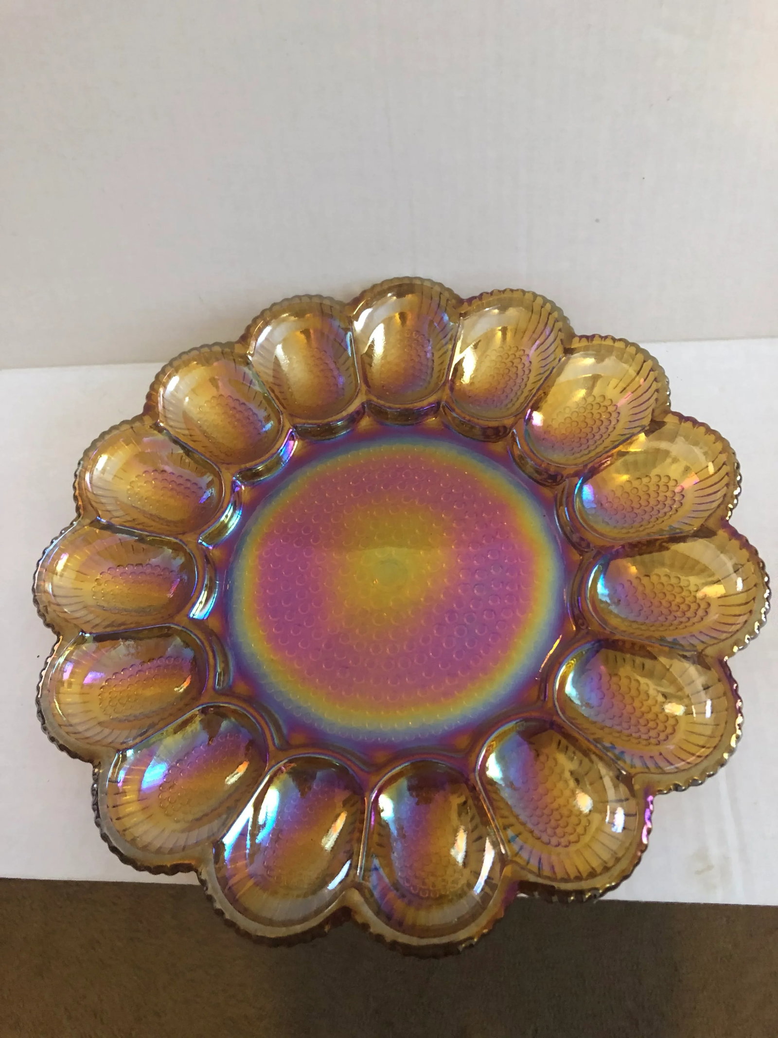 Vintage Mid-Century Modern Heavy Weight Carnival Glass Egg Holder - 6