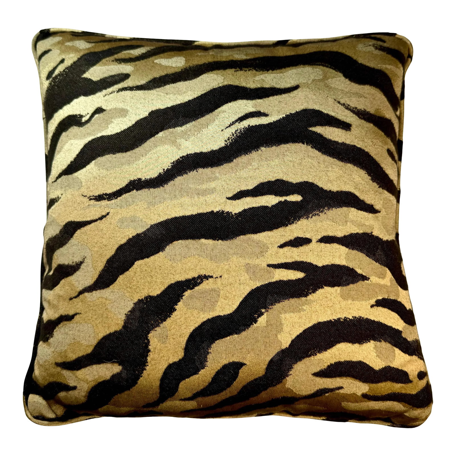 Tibert Pillow With Self Welt: A silk and wool tiger pattern with a subtle iridescence. Condition: Alterations: Original Condition Unaltered Imperfections: Some Imperfections Condition Notes: Used for photoshoot, in perfect conditi