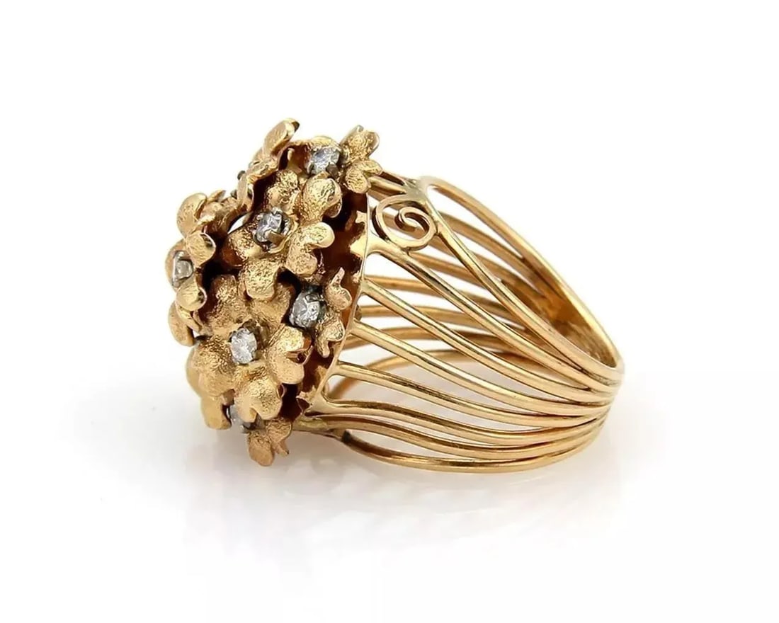 Diamonds Spring Flowers 18k Yellow Gold Cluster Ring, Size 4 - 2