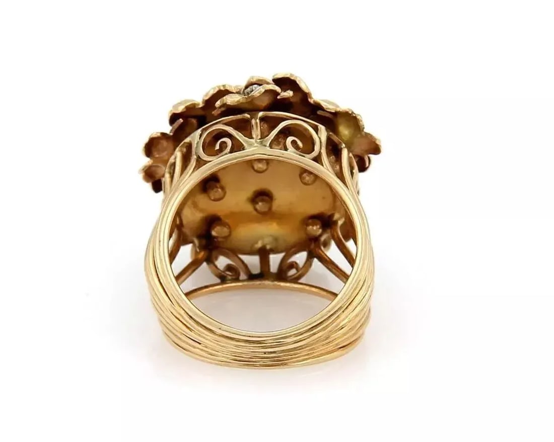Diamonds Spring Flowers 18k Yellow Gold Cluster Ring, Size 4 - 4