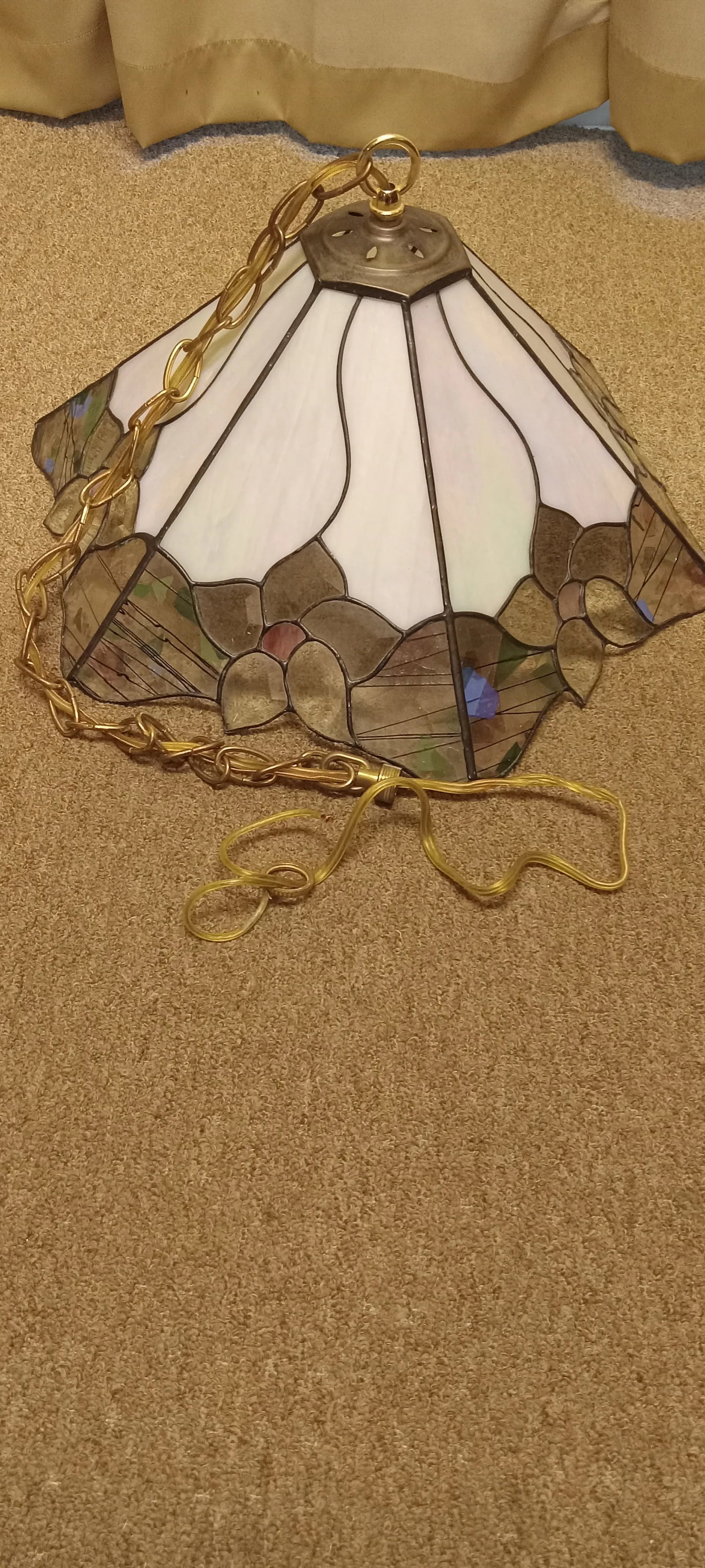 Antique Art Nouveau Stained Glass Pendant With Art Deco Influences - 11