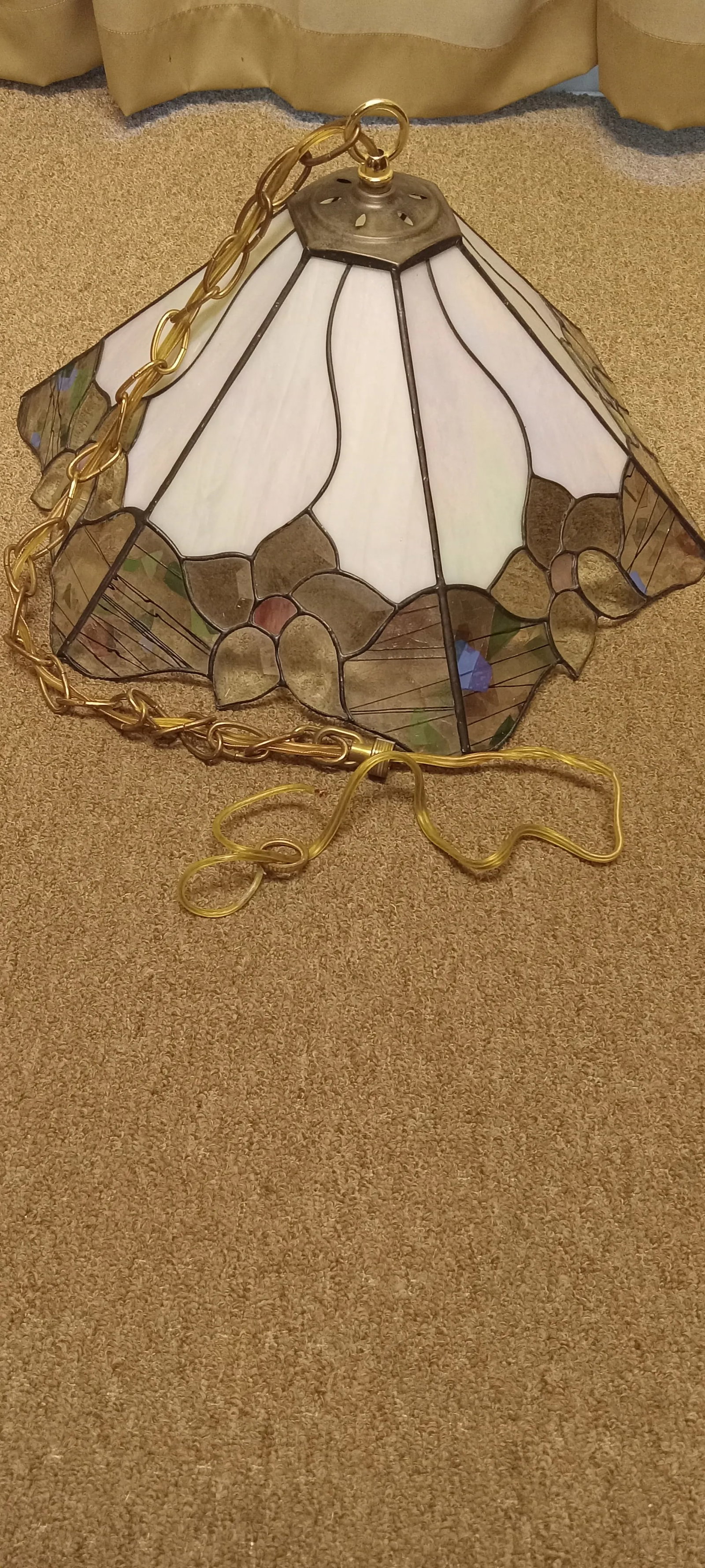 Antique Art Nouveau Stained Glass Pendant With Art Deco Influences - 12