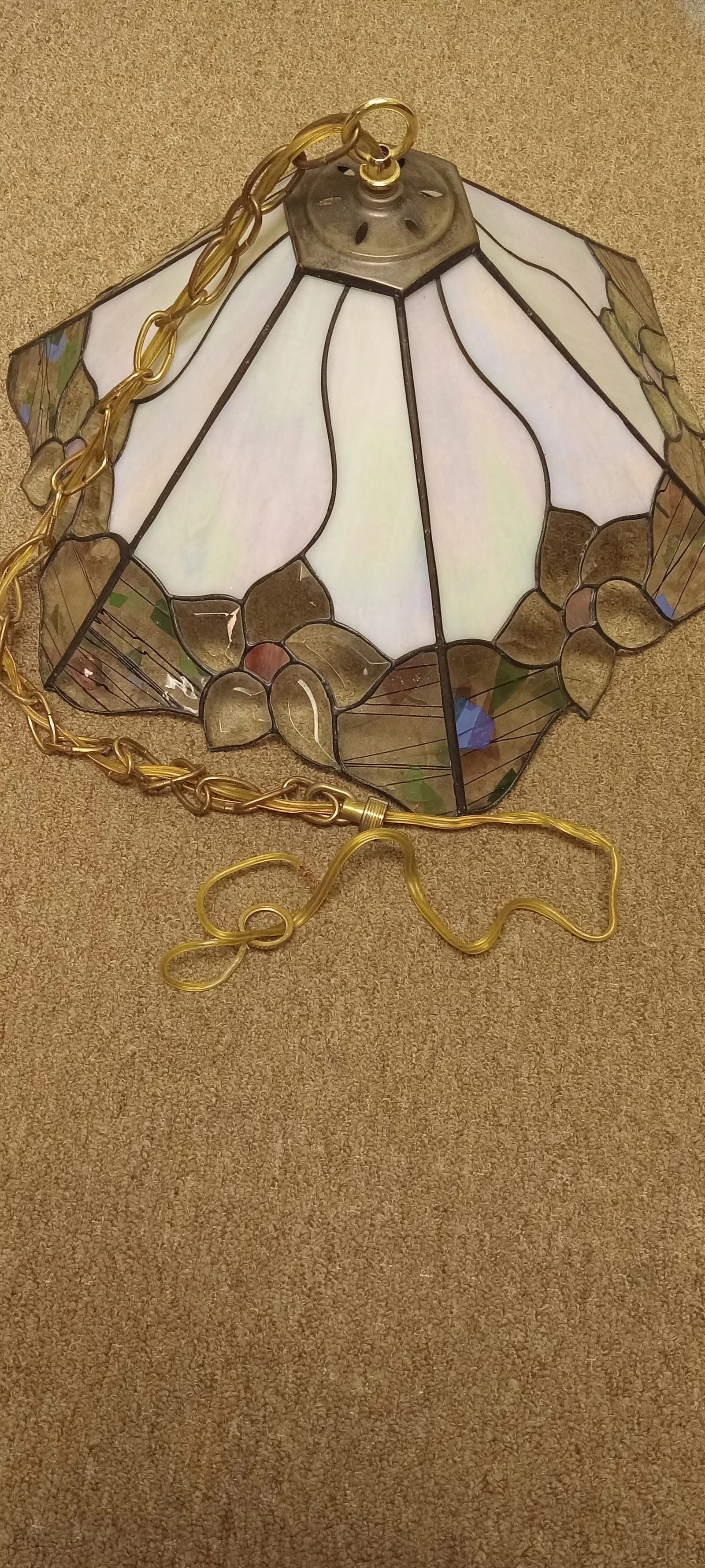Antique Art Nouveau Stained Glass Pendant With Art Deco Influences - 2