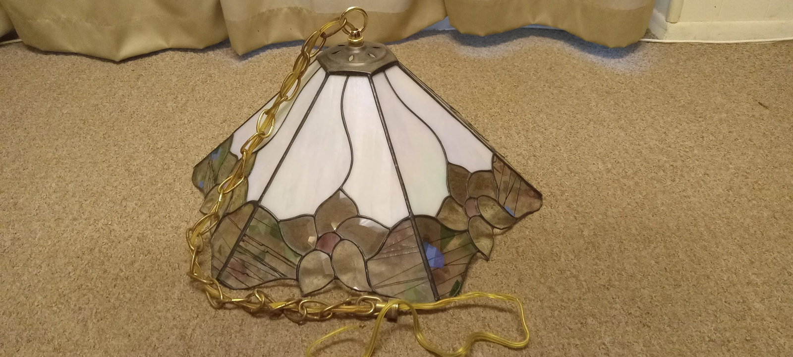 Antique Art Nouveau Stained Glass Pendant With Art Deco Influences - 3