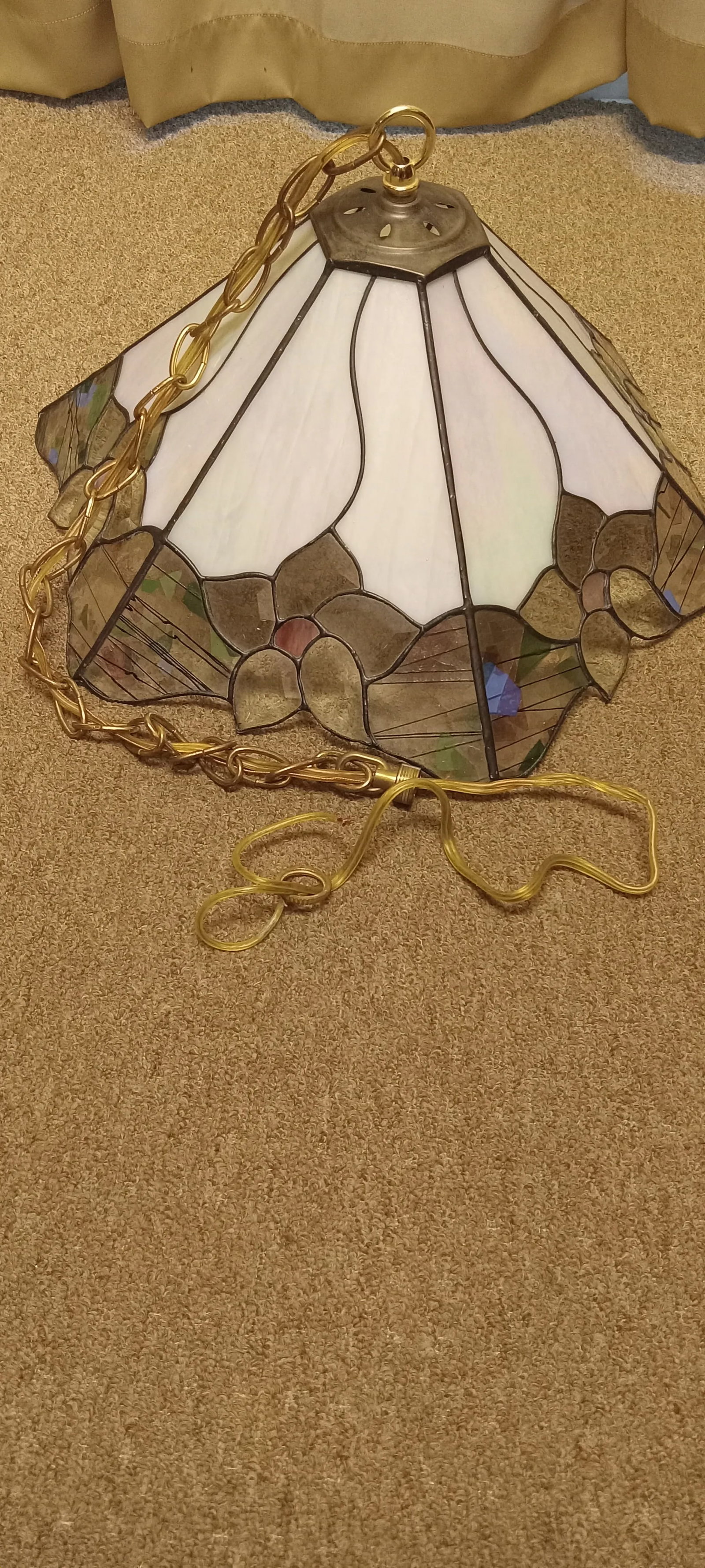 Antique Art Nouveau Stained Glass Pendant With Art Deco Influences - 4