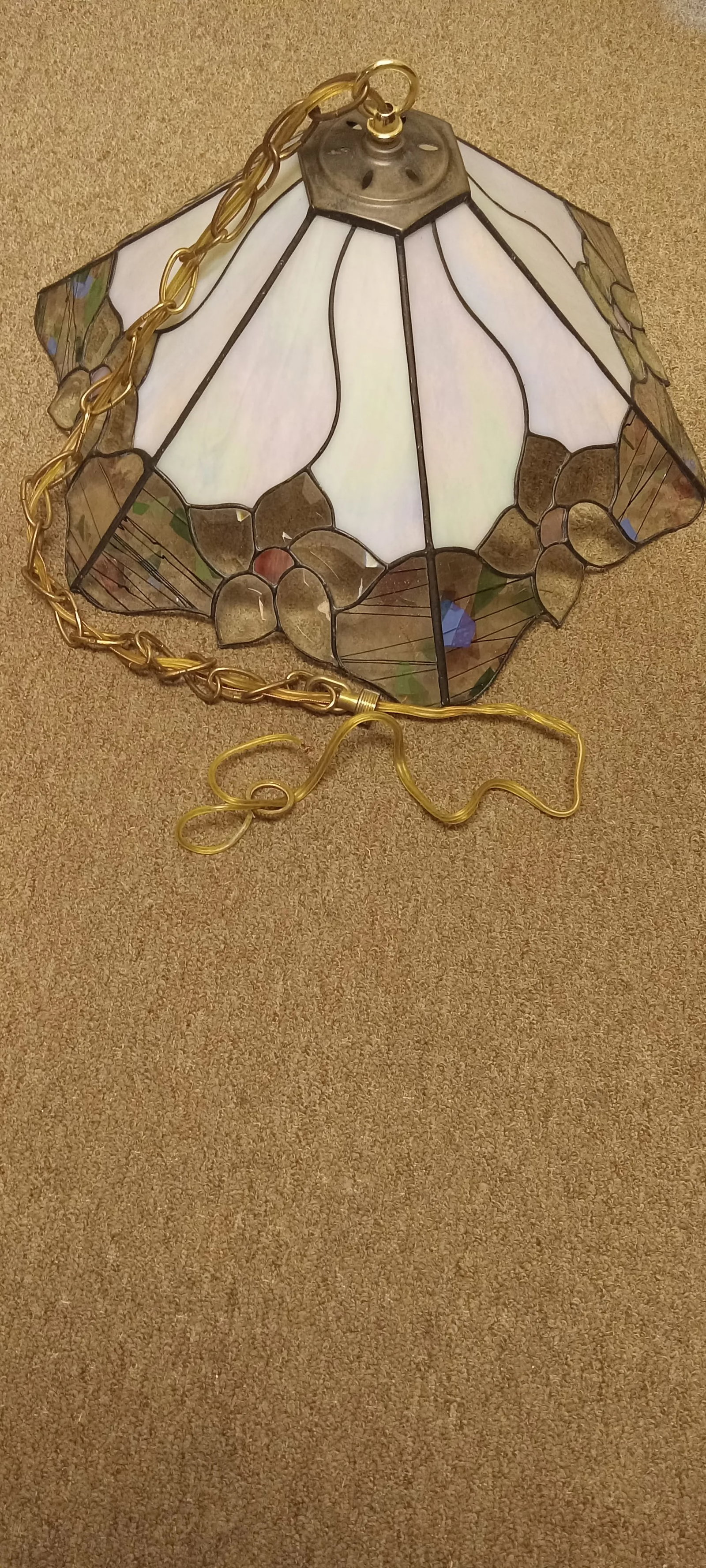 Antique Art Nouveau Stained Glass Pendant With Art Deco Influences - 5