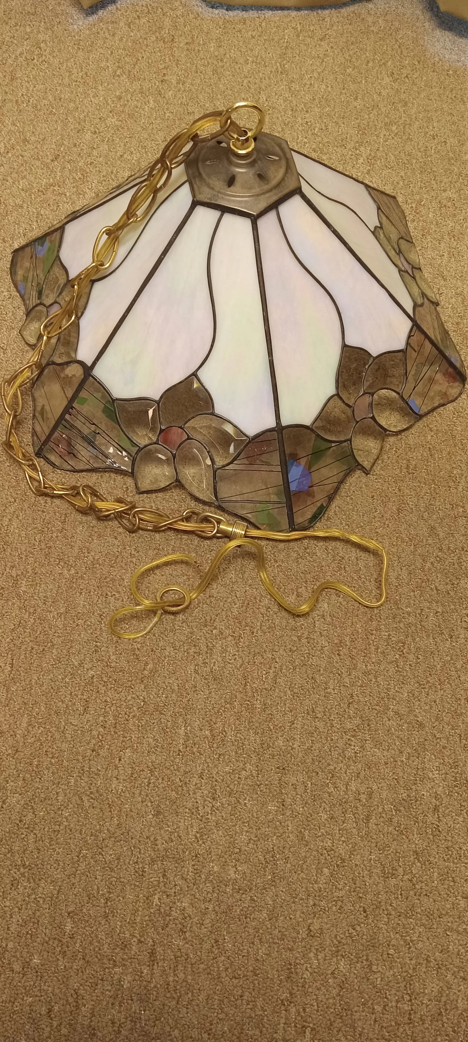 Antique Art Nouveau Stained Glass Pendant With Art Deco Influences - 6