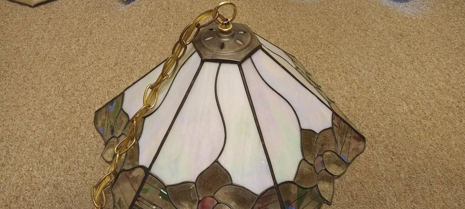 Antique Art Nouveau Stained Glass Pendant With Art Deco Influences - 8