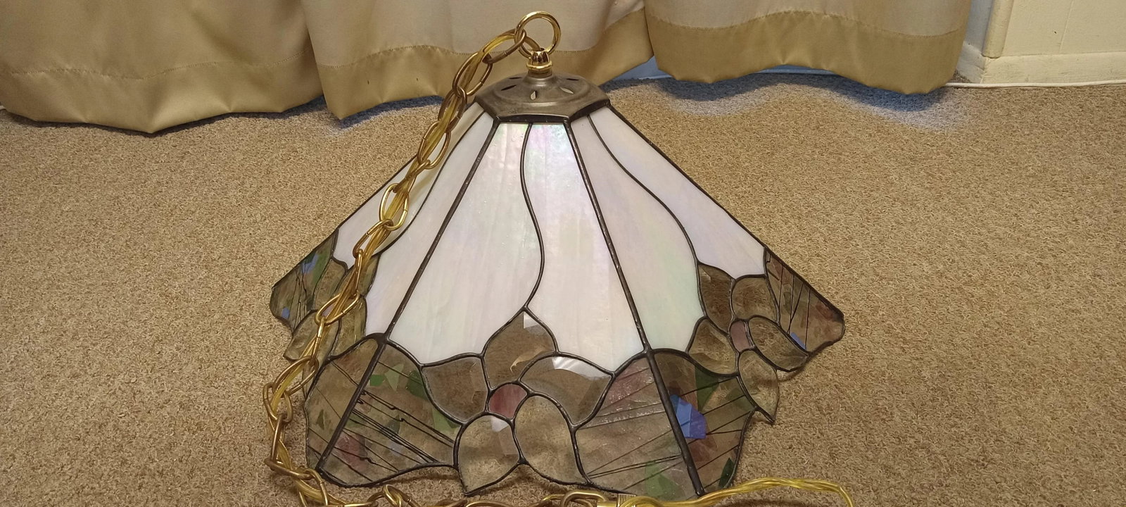 Antique Art Nouveau Stained Glass Pendant With Art Deco Influences - 9