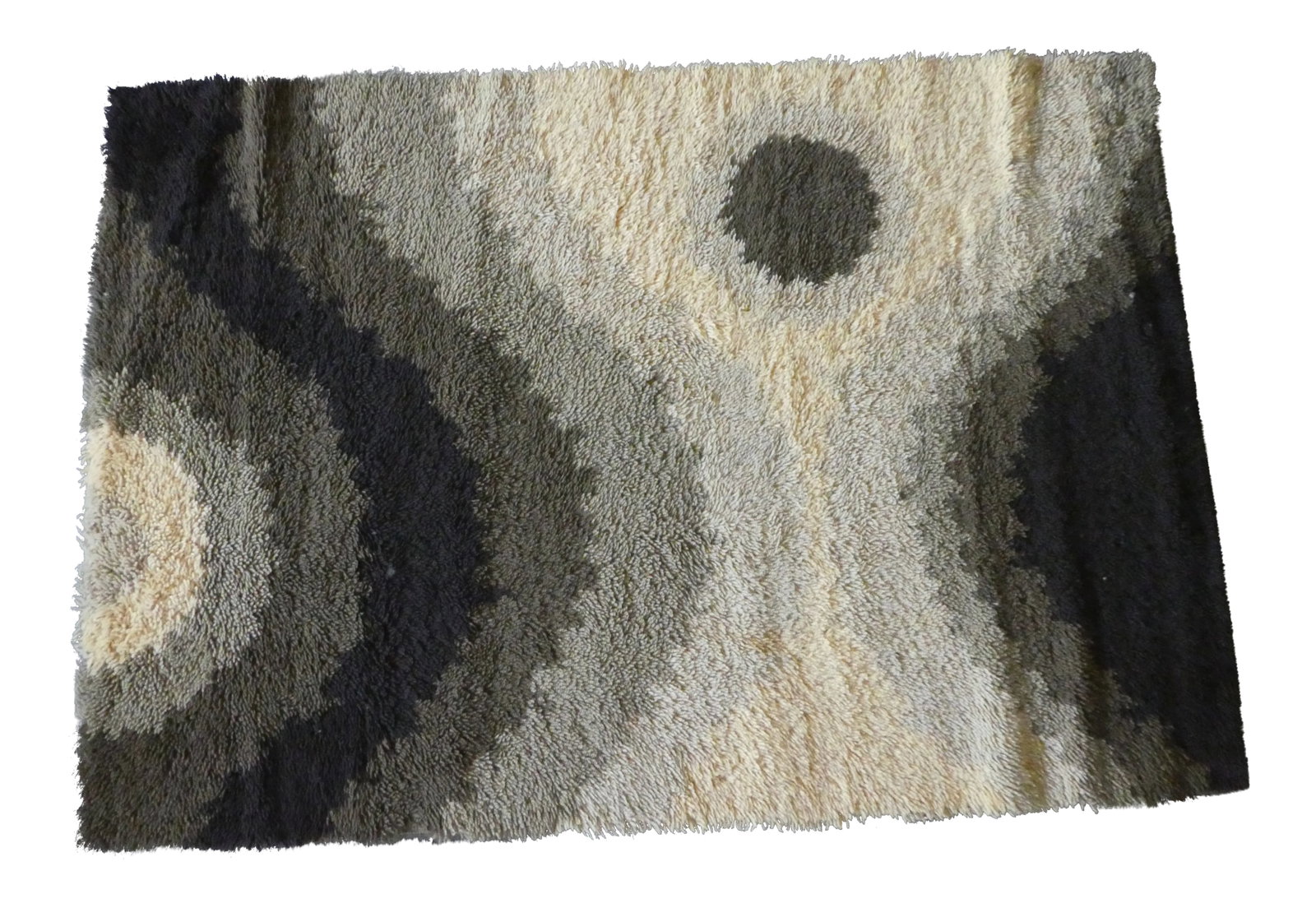 1970's Scandinavian Geometric Rya Rug- 4' * 5'10'': Authentic 1970's Scandinavian Geometric Rya Rug sold as found in vintage condition without damage estate fresh not cleaned but not terribly soiled without any odors. Condition: Alterations: Original C