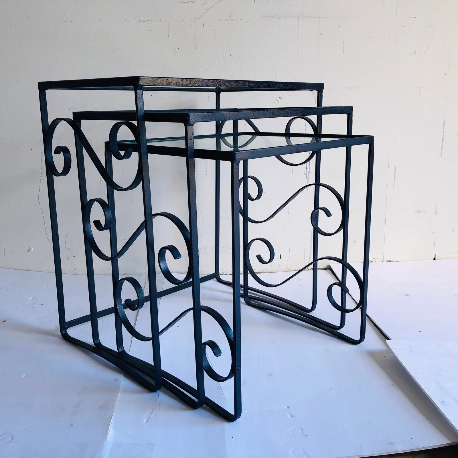 Mid-Century Style Nesting Tables Nautical Blue New Glass - 2