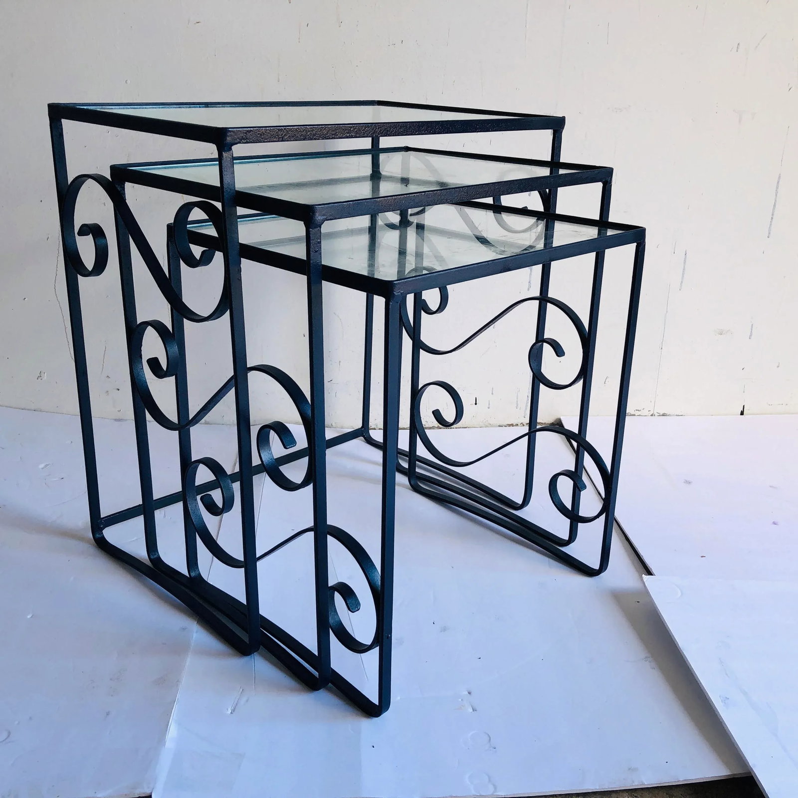 Mid-Century Style Nesting Tables Nautical Blue New Glass - 3