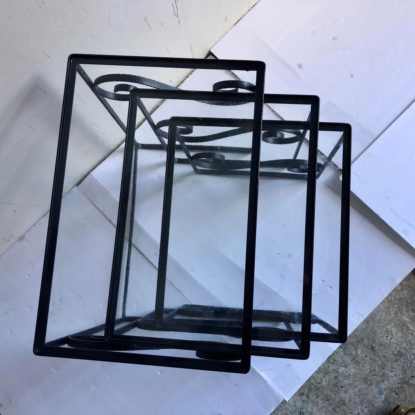 Mid-Century Style Nesting Tables Nautical Blue New Glass - 5