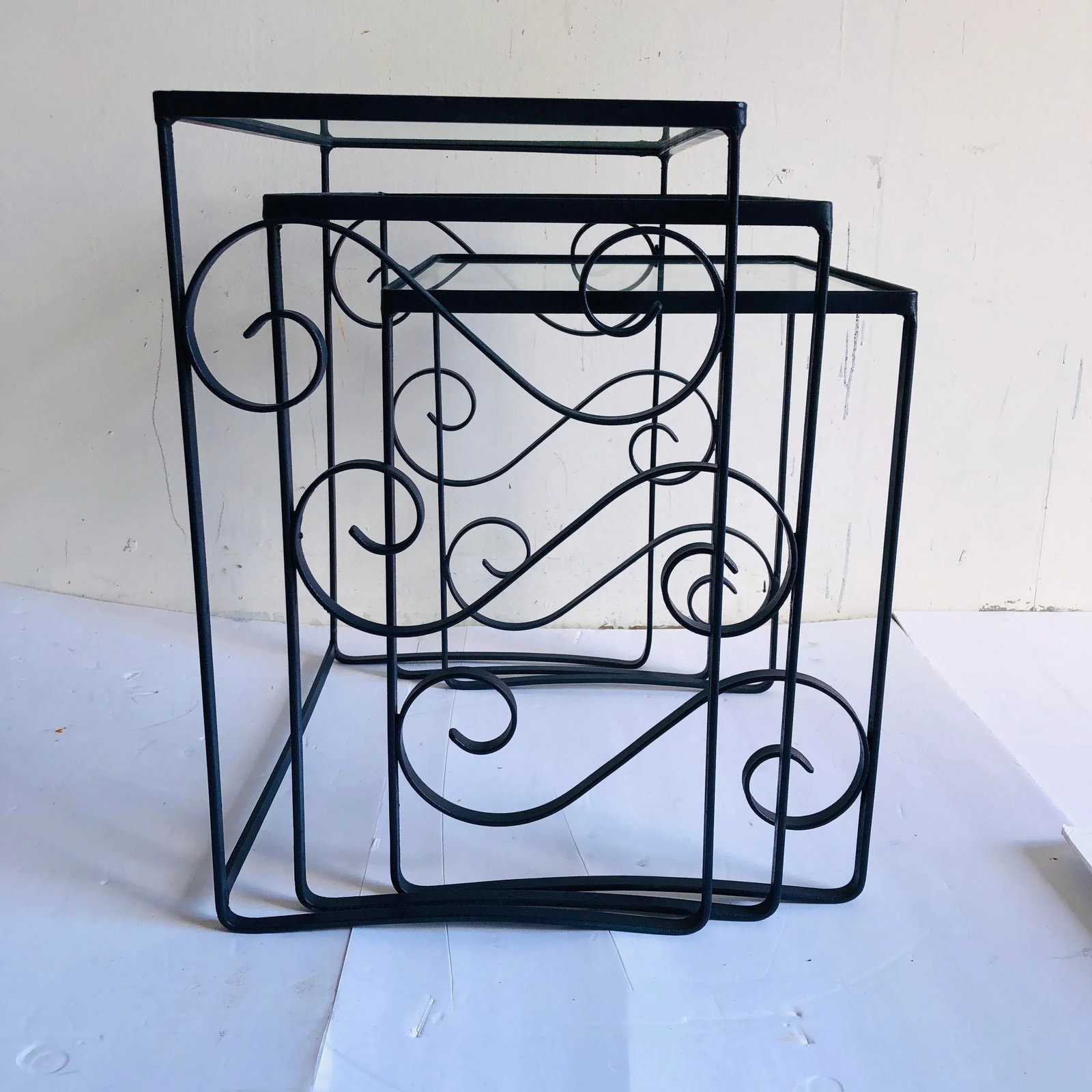 Mid-Century Style Nesting Tables Nautical Blue New Glass - 7