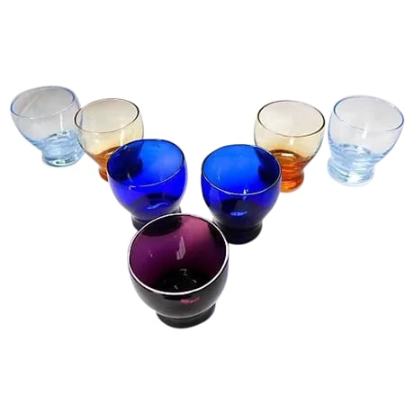 Mid-Century Multicolor Liquor Glasses - Set of 7: Mid-century set of seven multicolor liquor or shot glasses. No maker's mark. Circa 1970s. Excellent! Condition: Alterations: Original Condition Unaltered Imperfections: Some Imperfections Condition