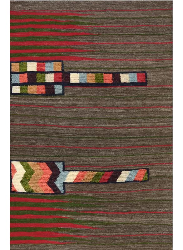 Handwoven Scandinavian Style Persian Kilim Area Rug - 4'1" * 6'4'': This bewitchingly beautiful example of a tribal Kilim area rug features a contemporary pop of electrifying bright colors in a playful mixed-weave design. The creative modern twist of a knotted-pile ac
