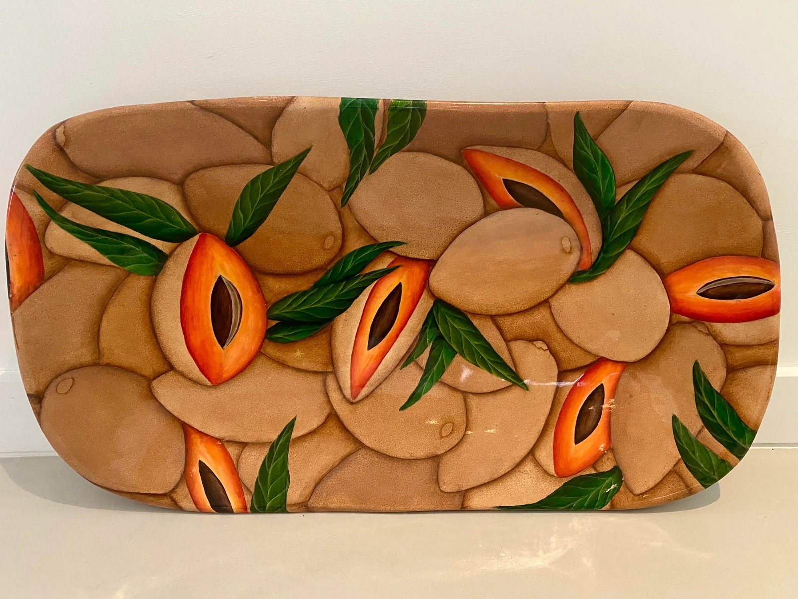Bibi Leon Artist Signed Hand Painted Wood Platter - 11