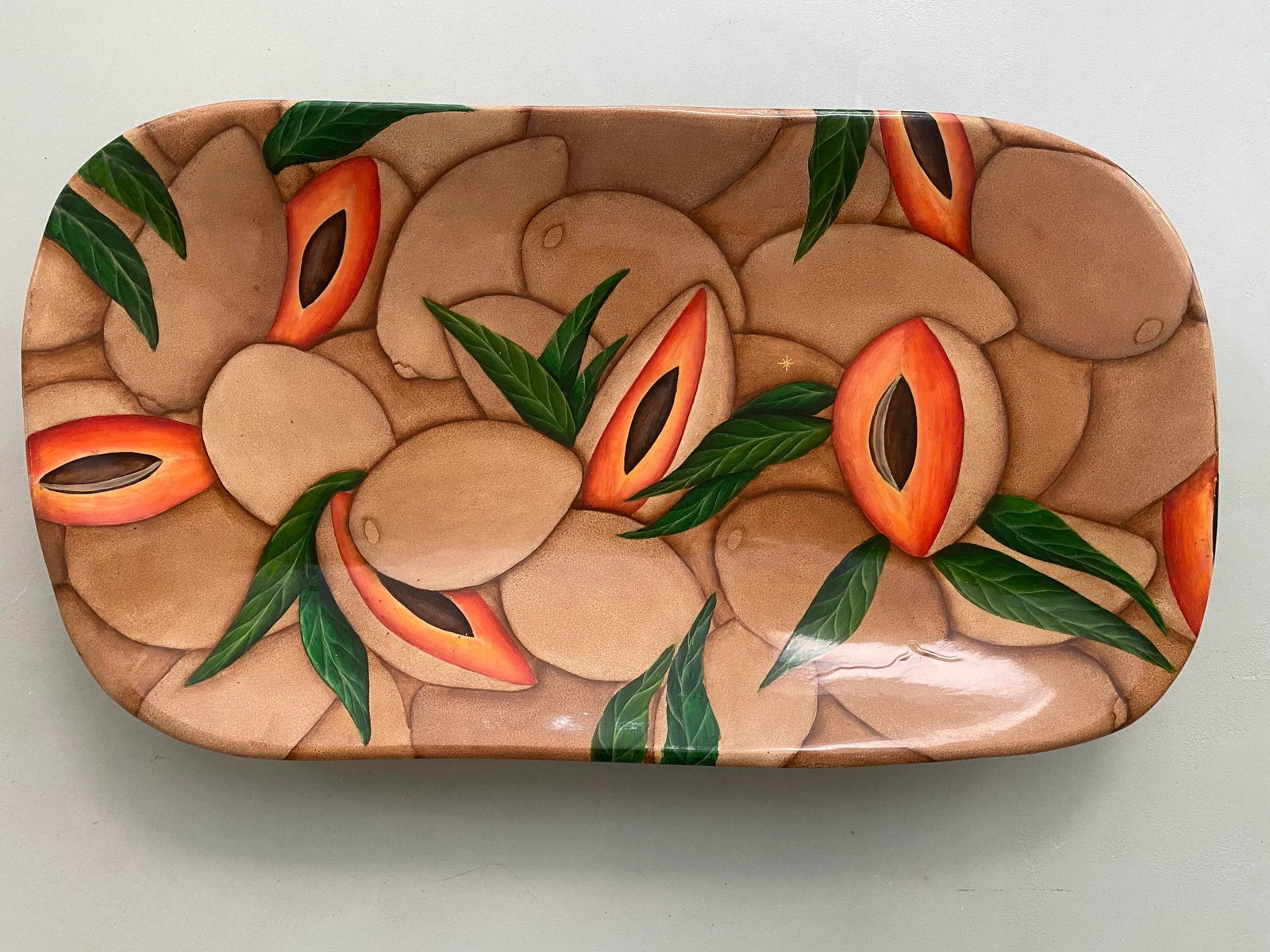 Bibi Leon Artist Signed Hand Painted Wood Platter - 2
