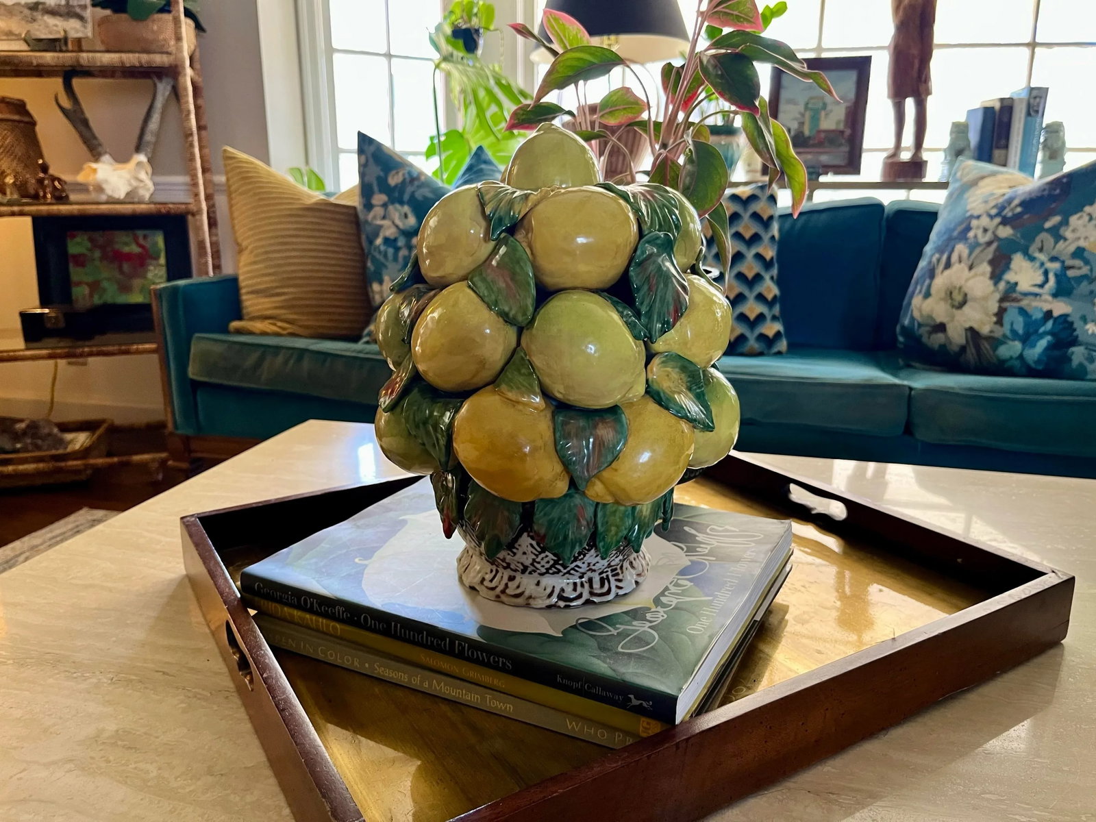 Mid Century Italian Majolica Lemons Topiary Centerpiece - 5