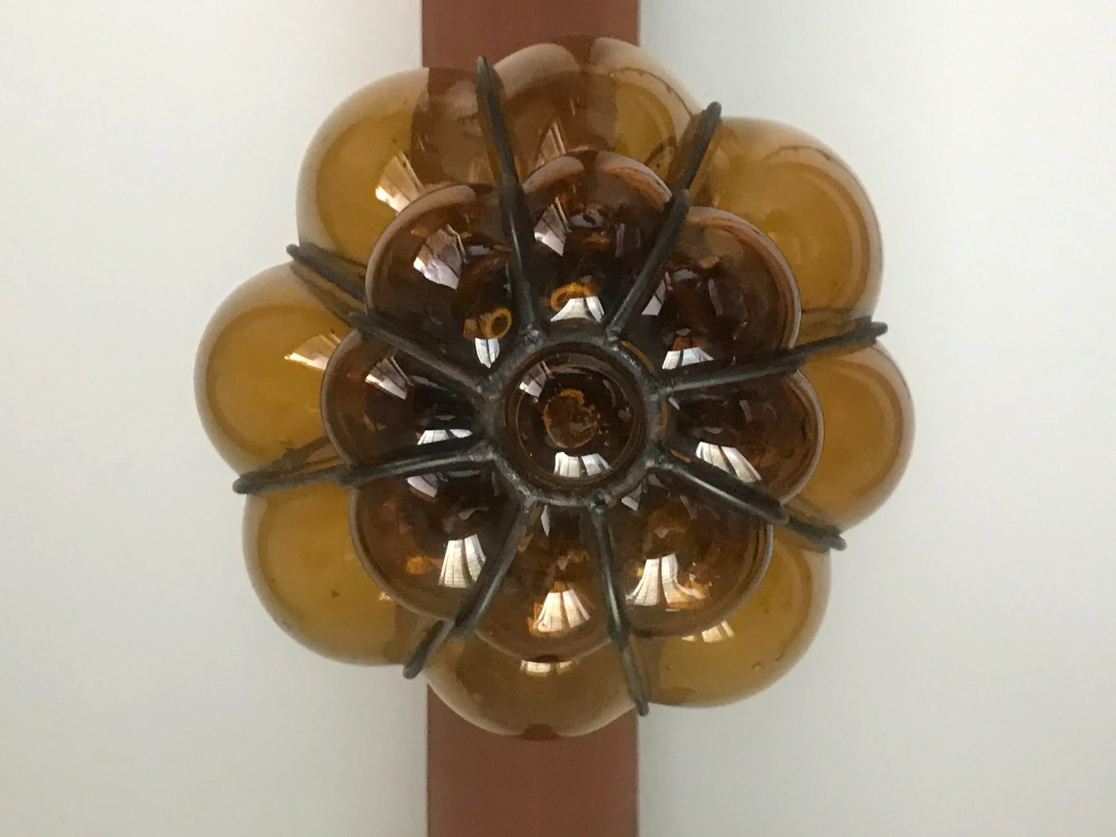 1960's Mexican Blown Glass and Wrought Iron Pendant - 3