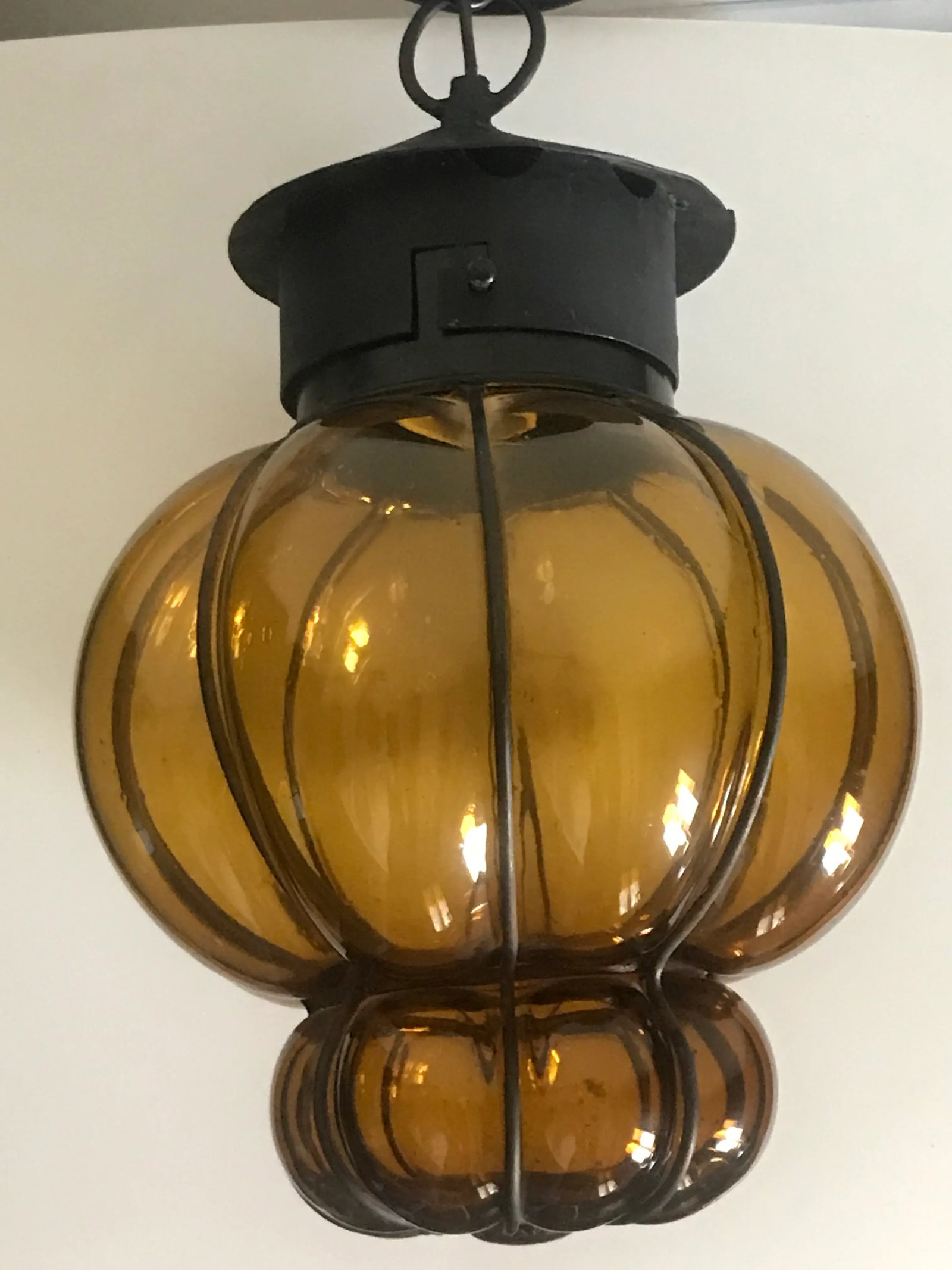 1960's Mexican Blown Glass and Wrought Iron Pendant - 4