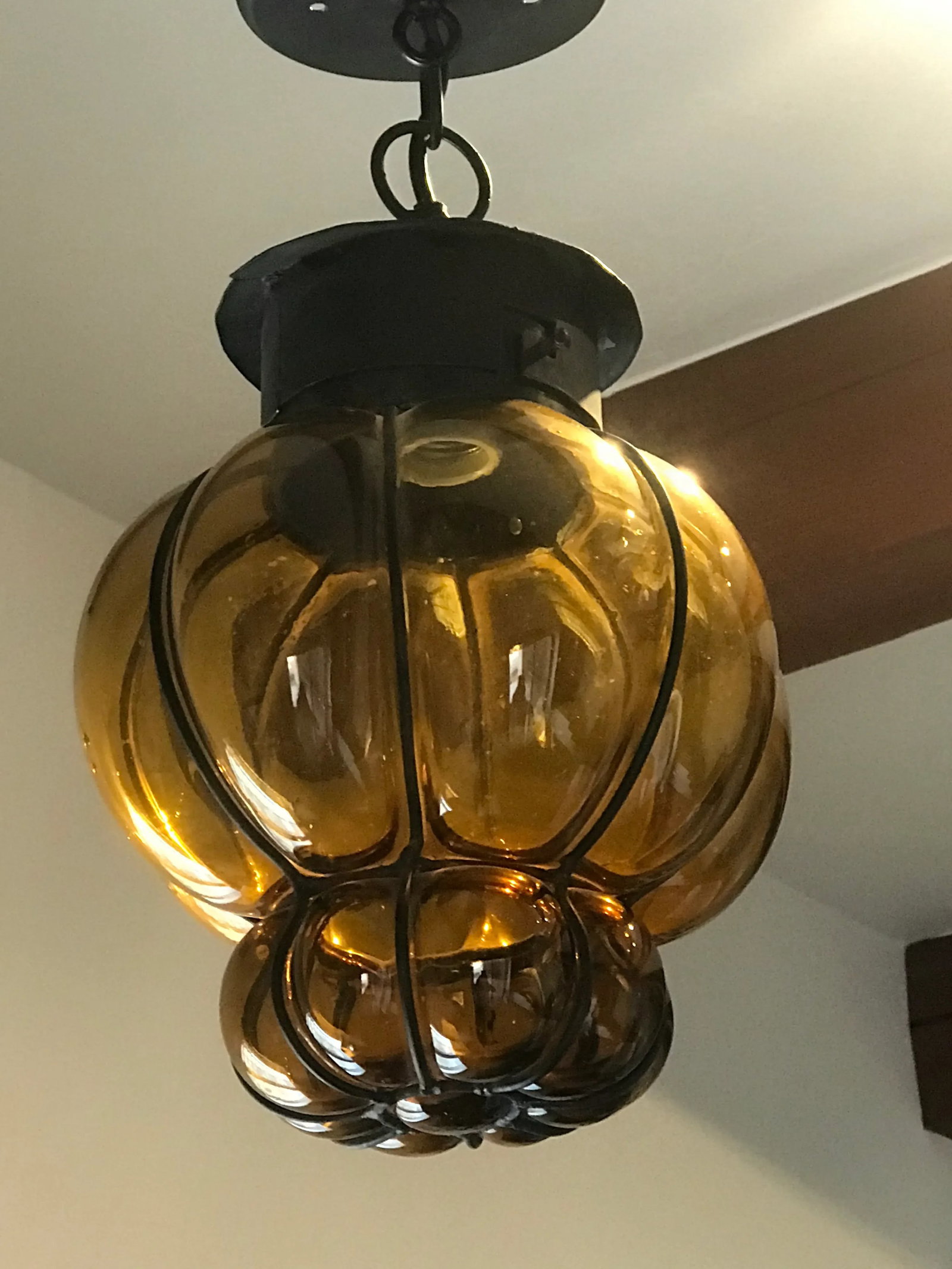 1960's Mexican Blown Glass and Wrought Iron Pendant - 6