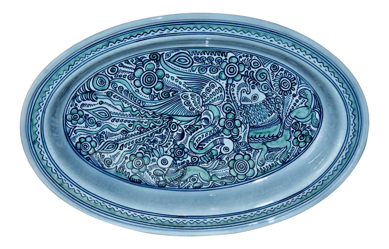 Felix Tissot Fantasia Taxco Mexican Artisan Modernist Pottery Oval Bowl Platter (1 of 9)