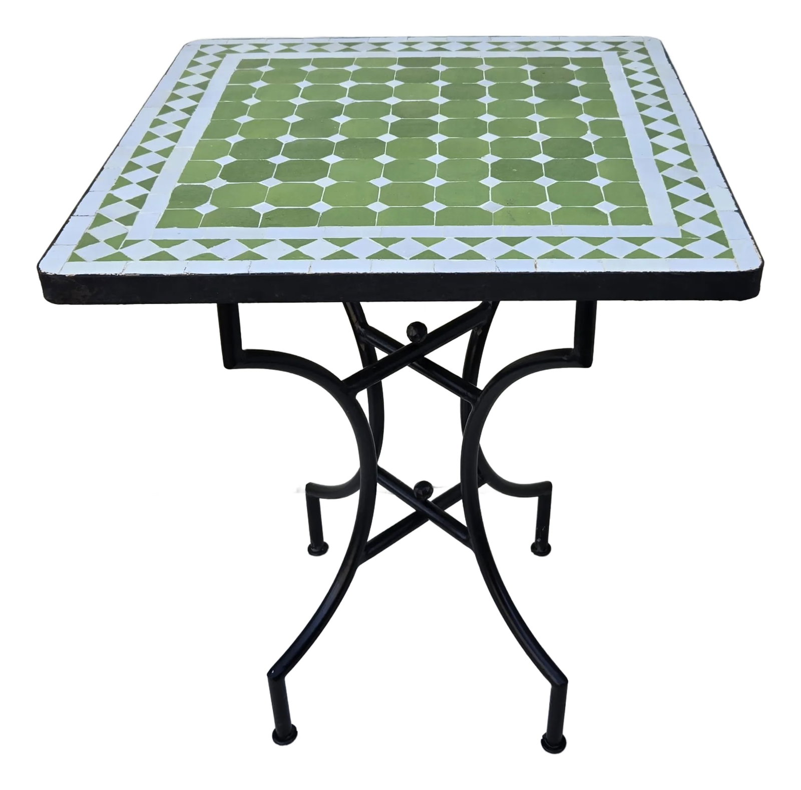 24" Square Moroccan Mosaic Table, Lime Green and White on Iron Base - 2 Pieces (1 of 7)