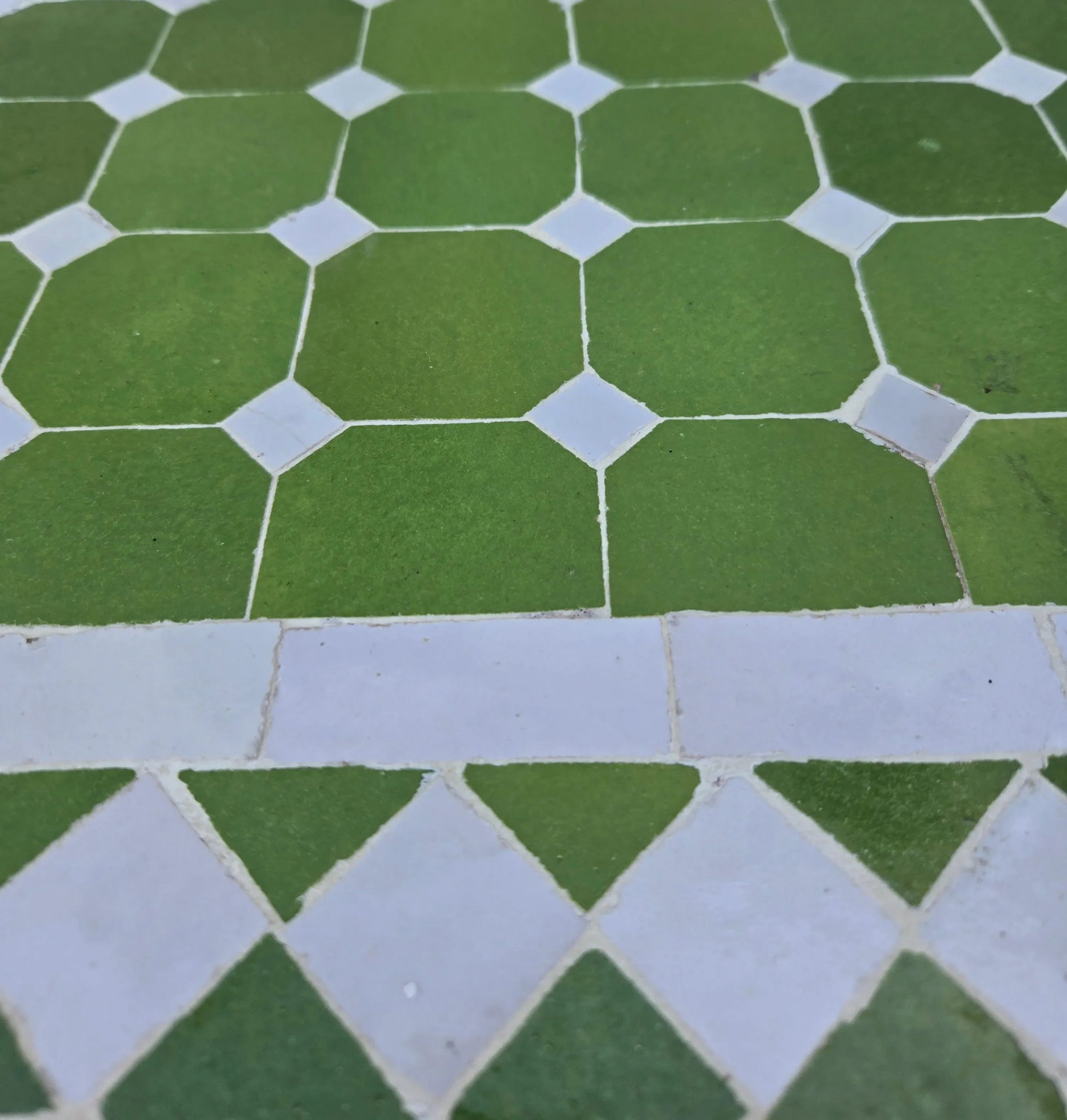 24" Square Moroccan Mosaic Table, Lime Green and White on Iron Base - 2 Pieces - 5